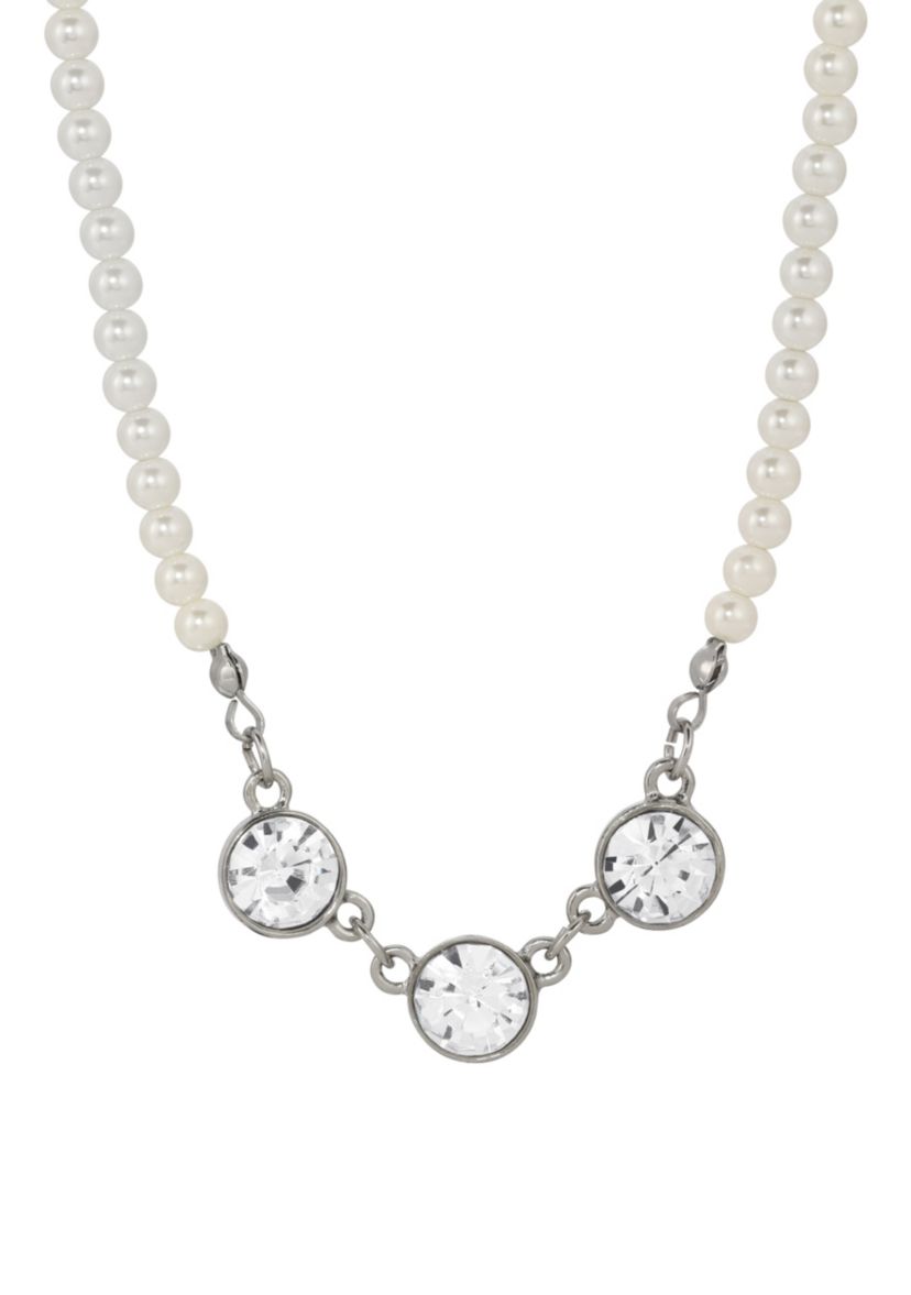 Faux Pearl Round Crystal Collar Necklace