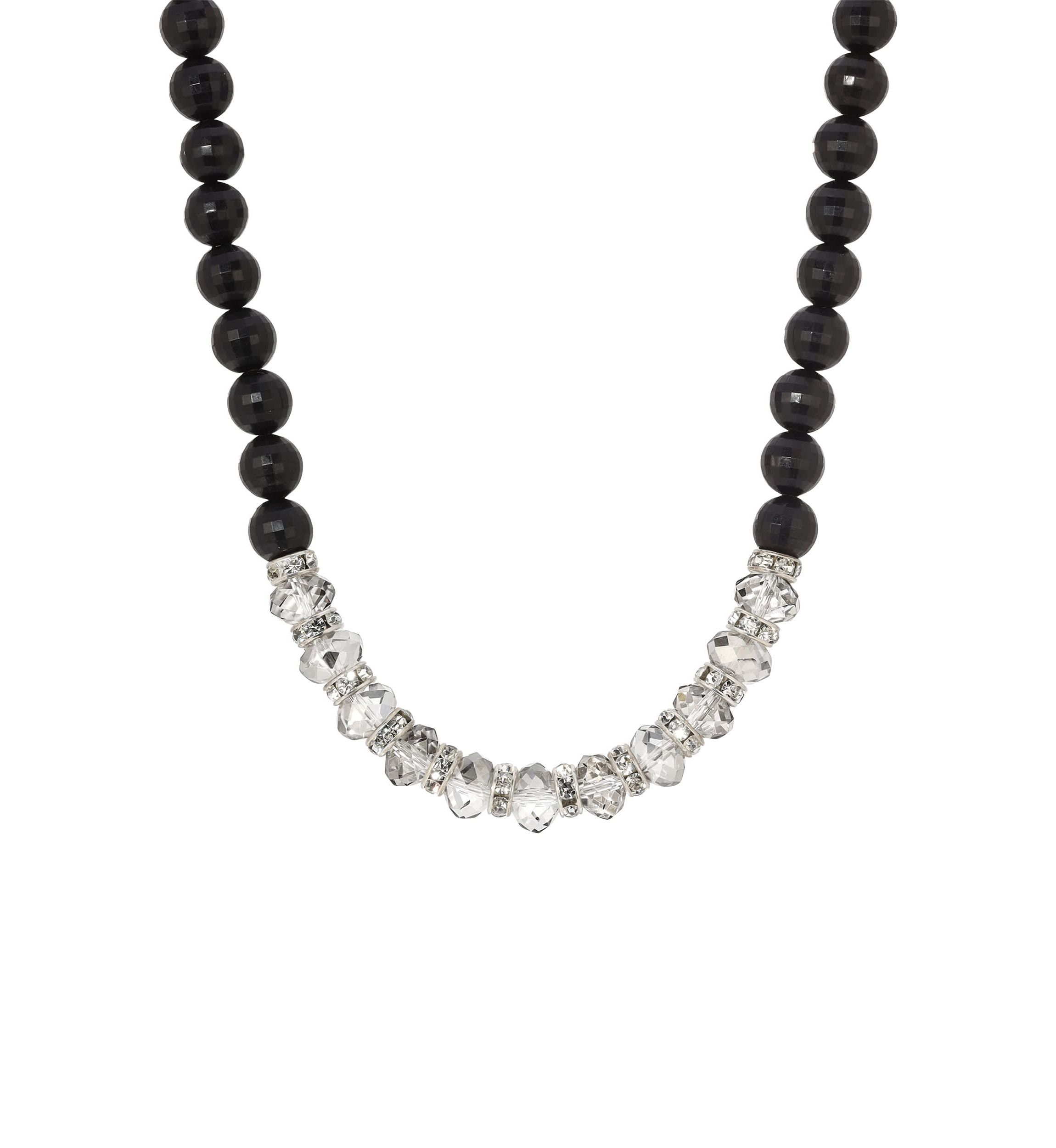 Crystal Glass Black Bead Necklace 15" Ad