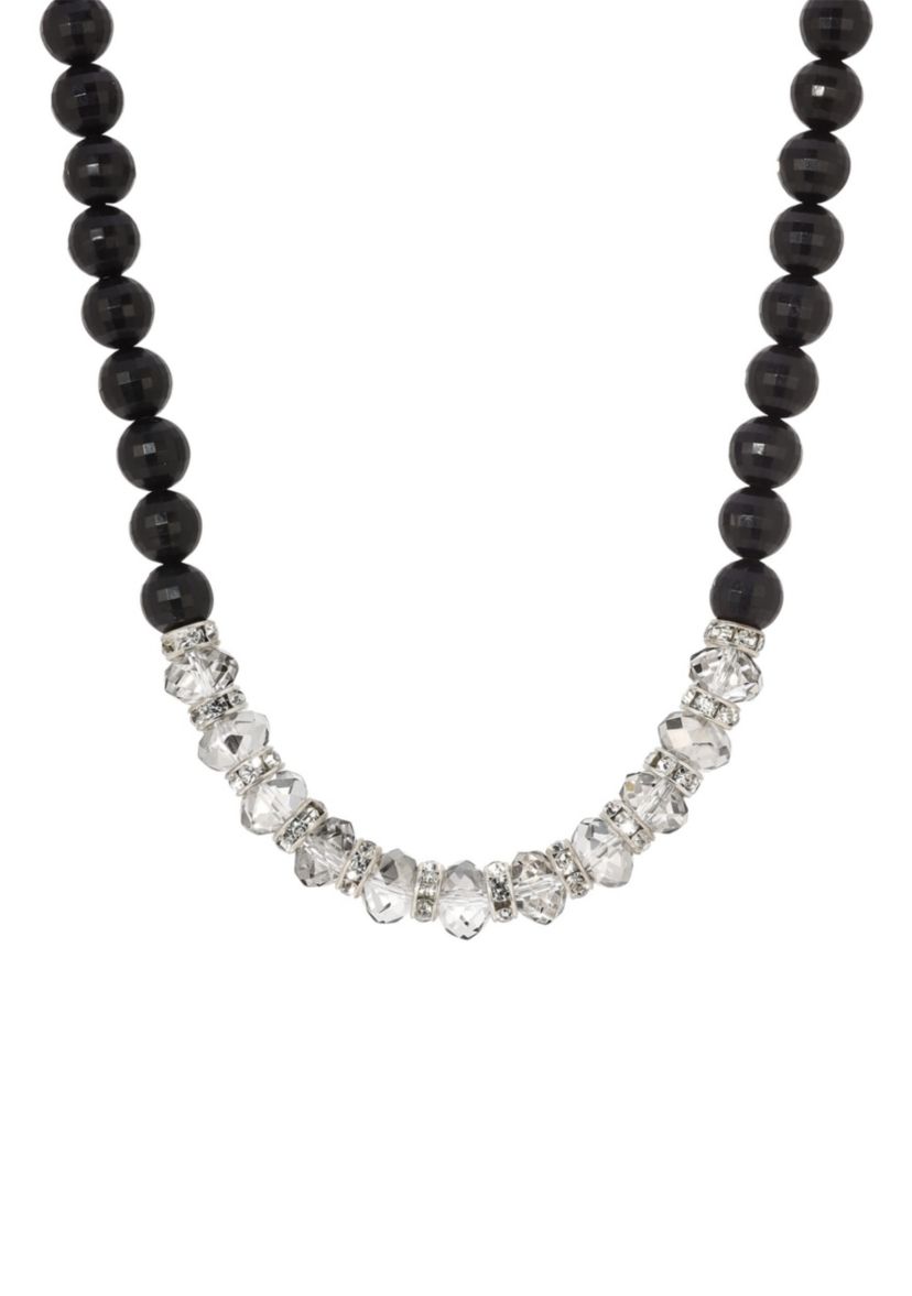 Crystal Glass Black Bead Necklace 15" Ad