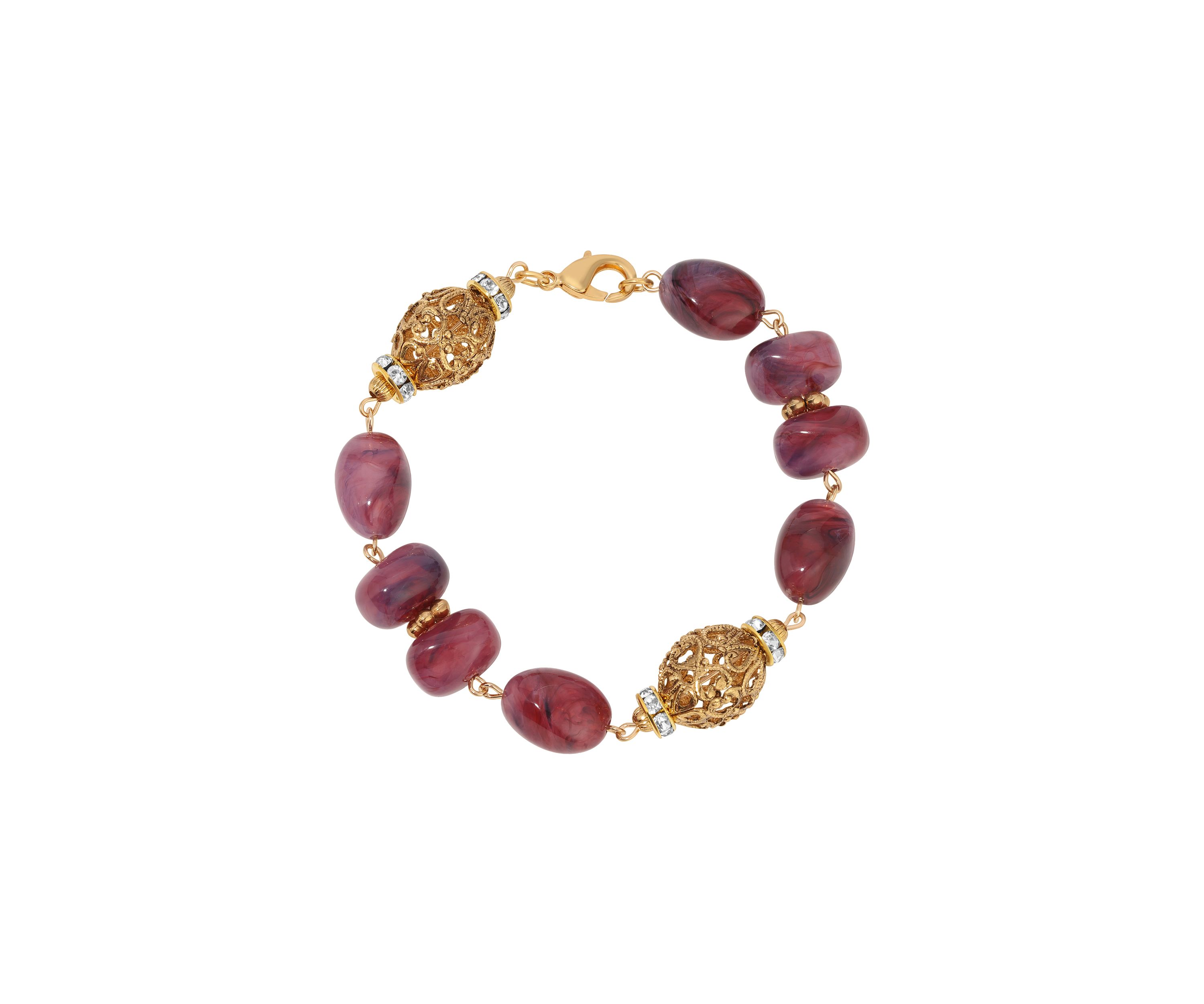 Gold-tone Purple Filigree Bead Bracelet