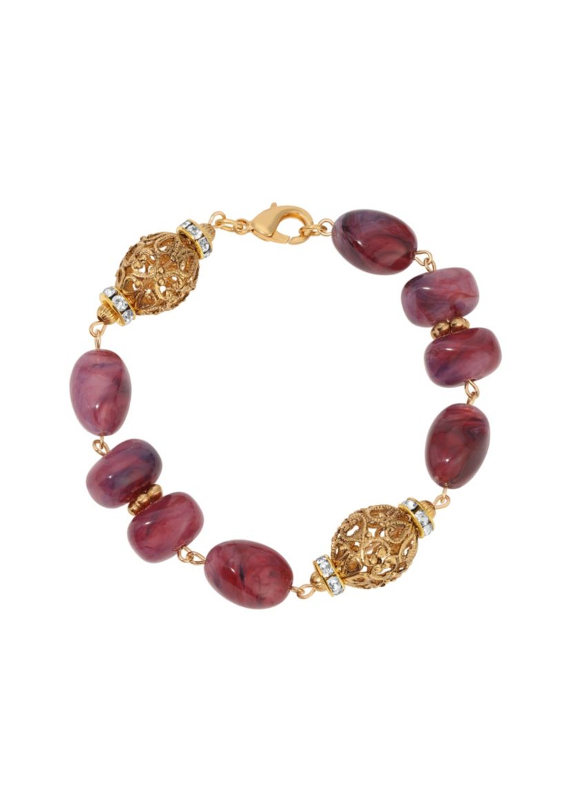 Gold-tone Purple Filigree Bead Bracelet