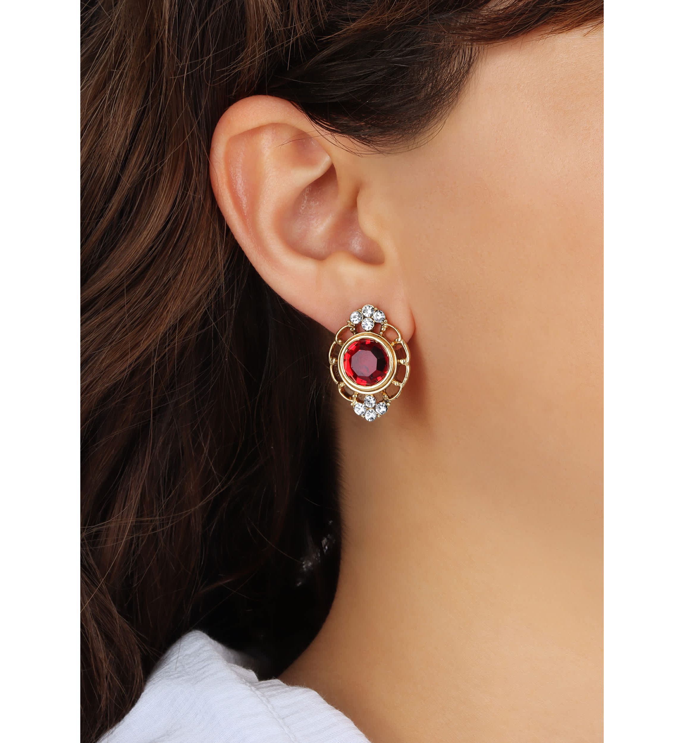 Round Color Glass Button Earrings