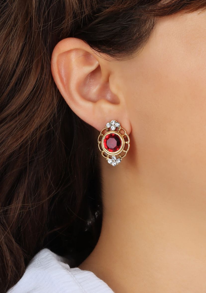 Round Color Glass Button Earrings