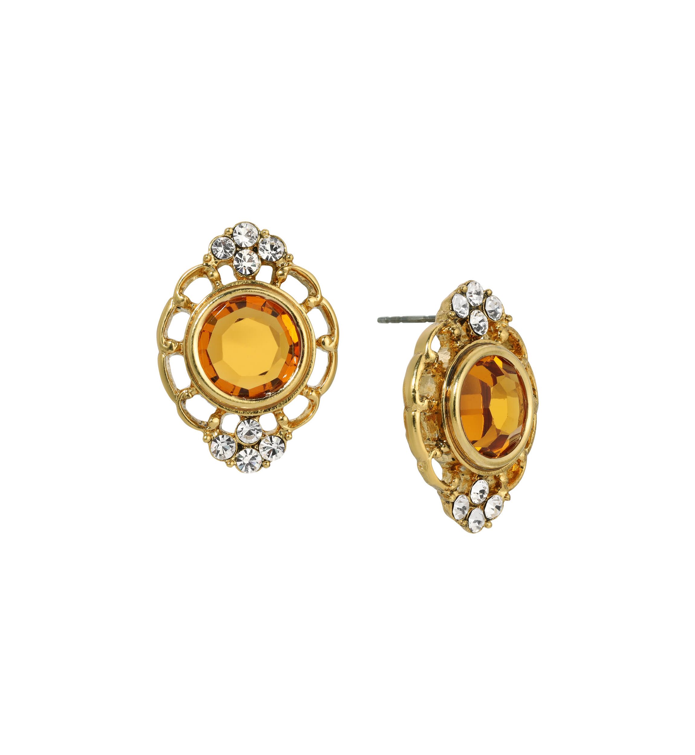 14K Gold Dipped Round Tpz Glass Earrings