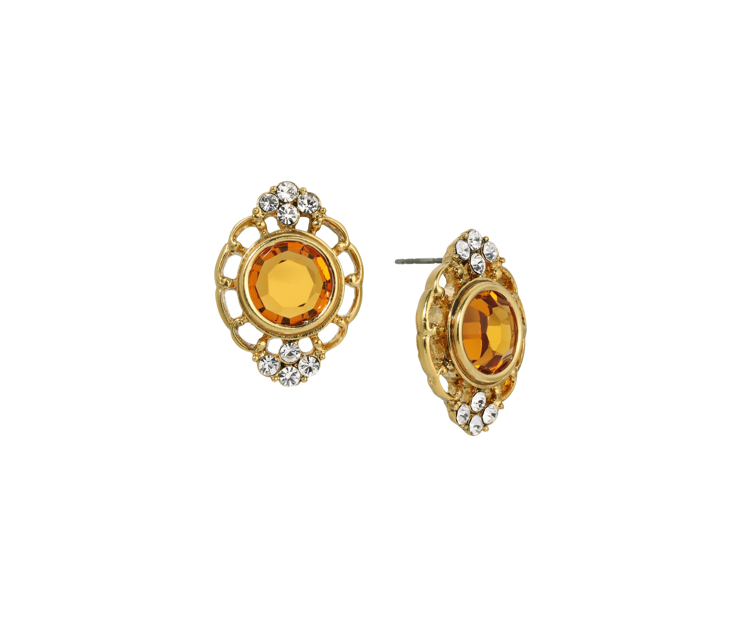 14K Gold Dipped Round Tpz Glass Earrings