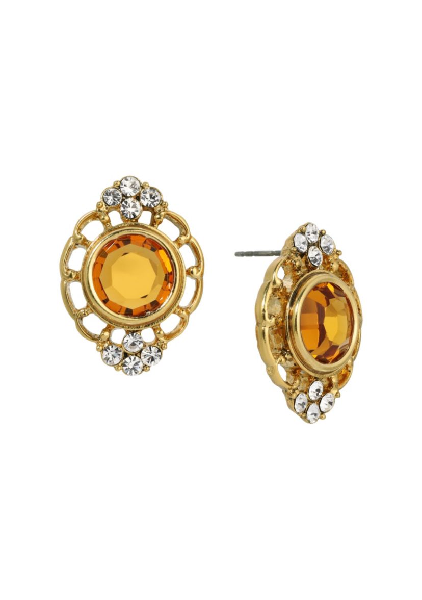 14K Gold Dipped Round Tpz Glass Earrings