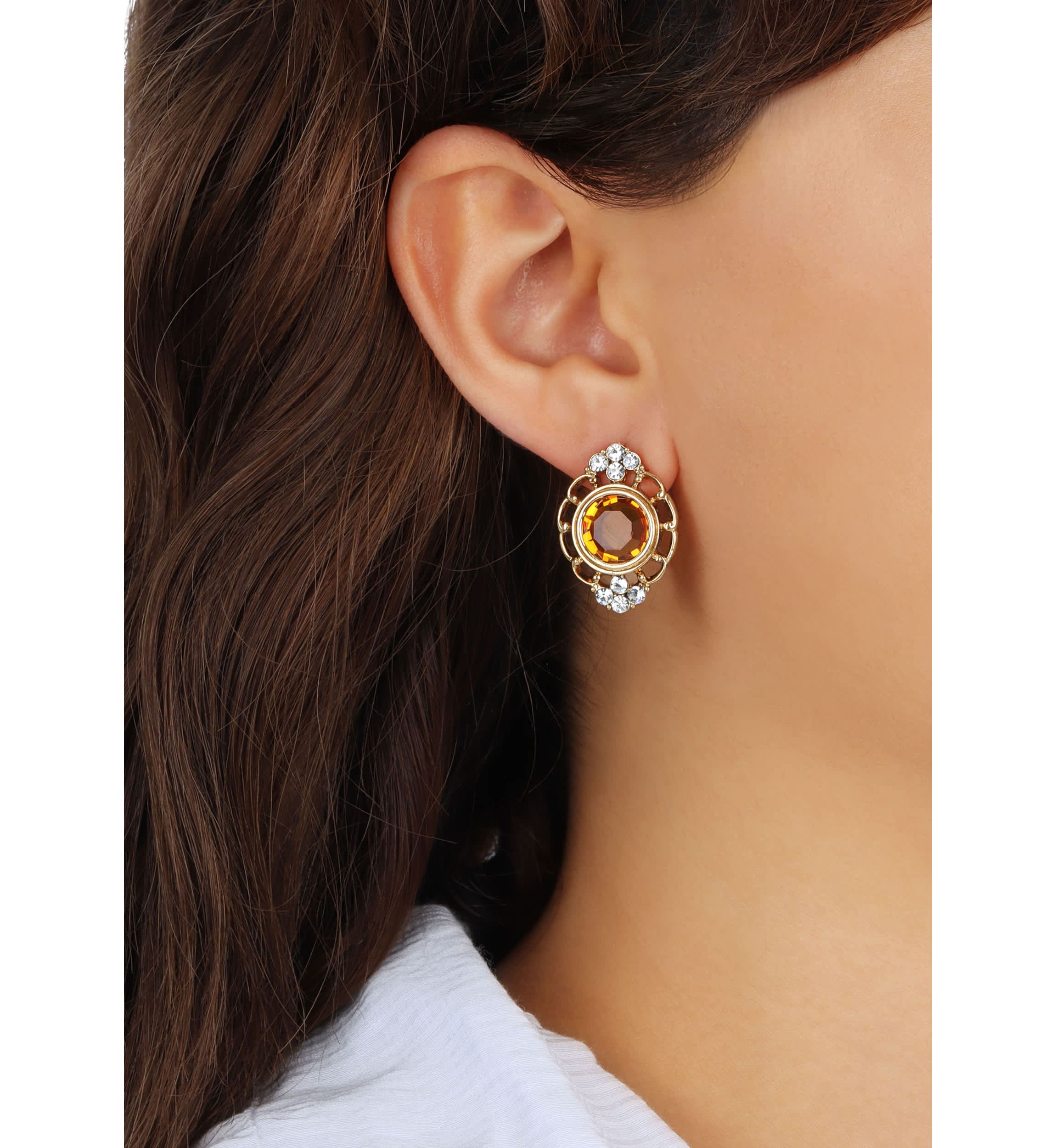 14K Gold Dipped Round Tpz Glass Earrings