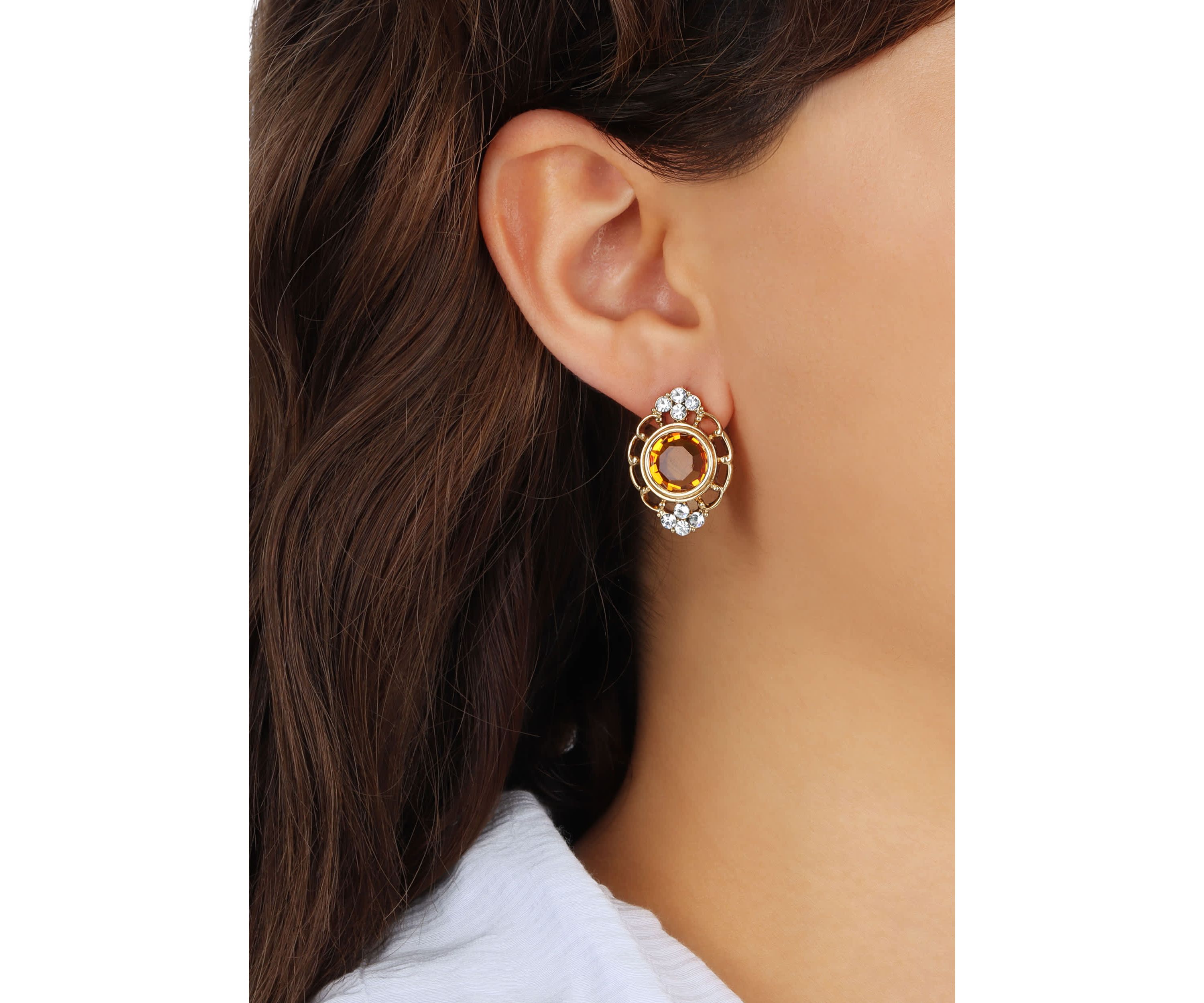 14K Gold Dipped Round Tpz Glass Earrings