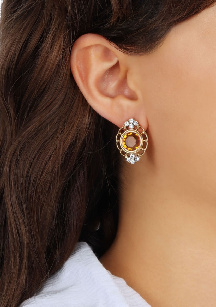 14K Gold Dipped Round Tpz Glass Earrings