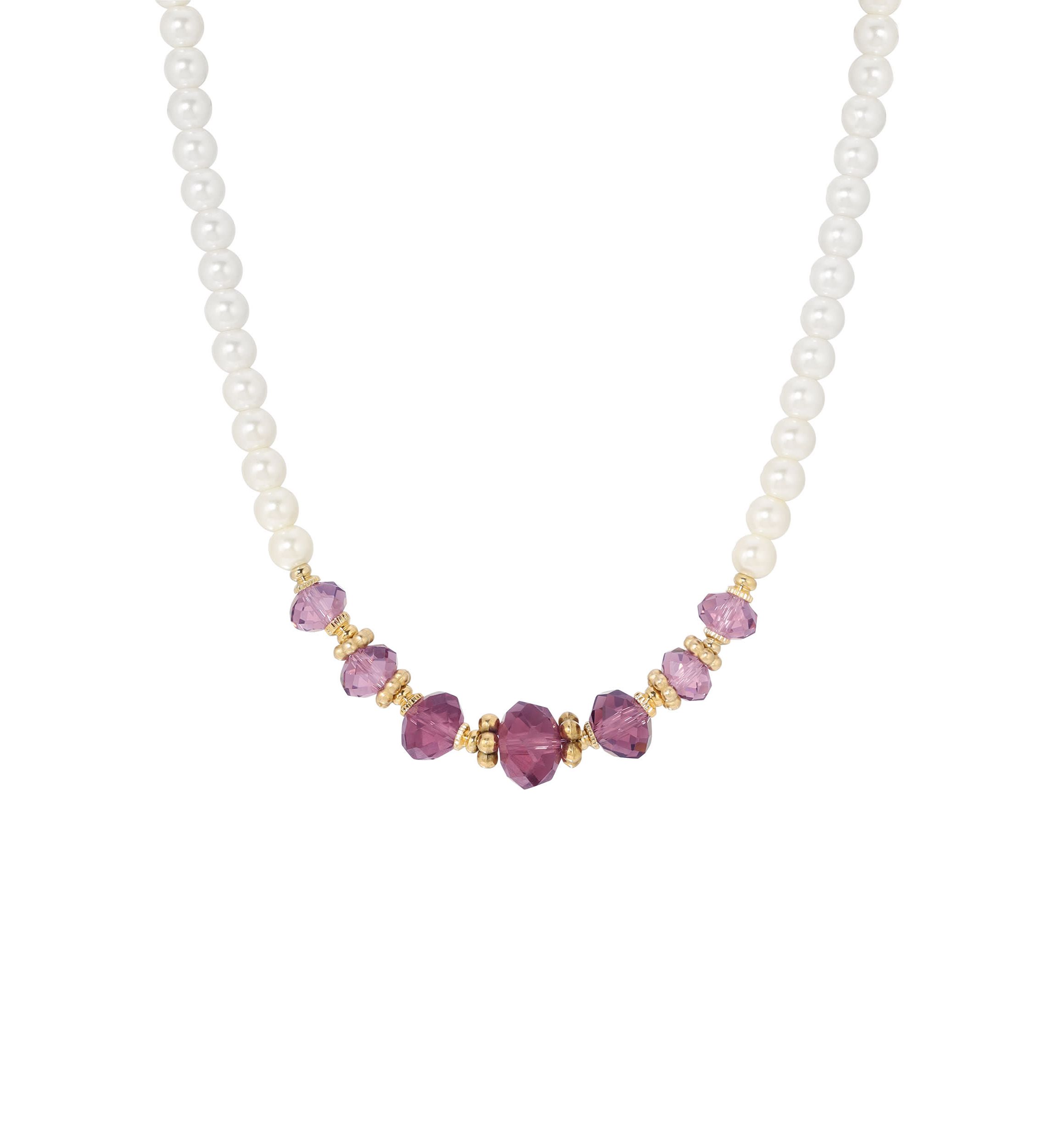 Faux Pearl Purple Bead Necklace 15" Adj.