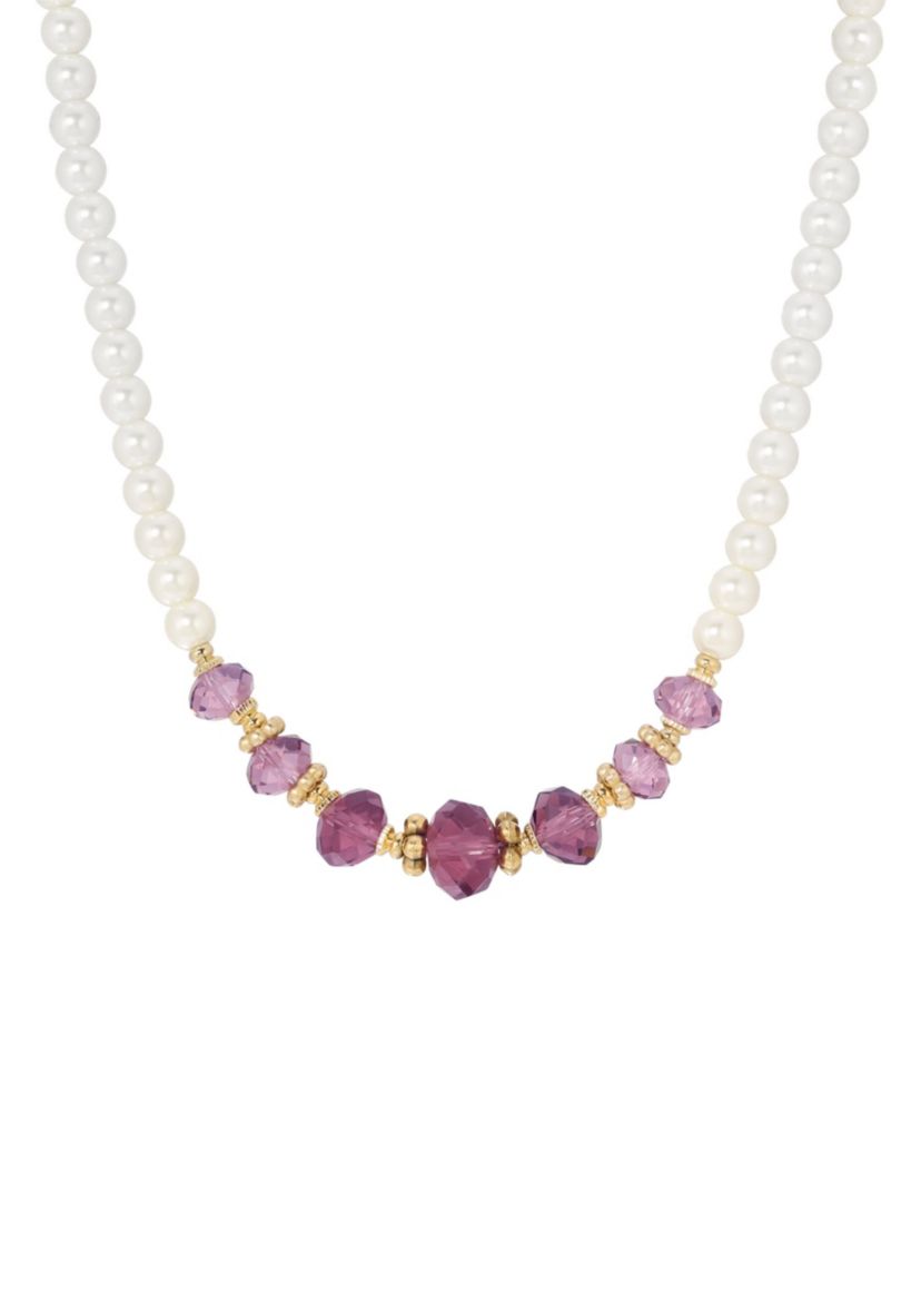 Faux Pearl Purple Bead Necklace 15" Adj.