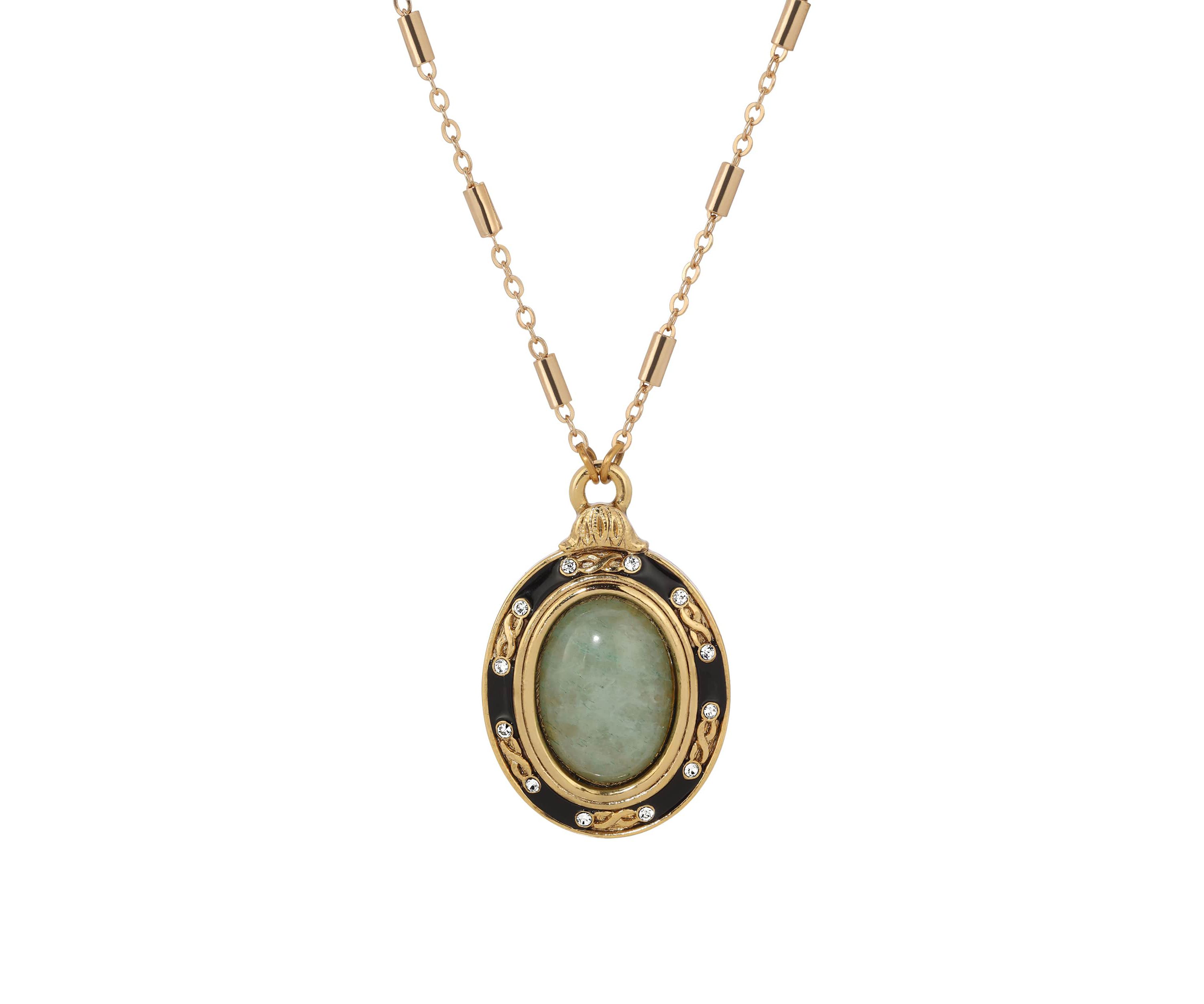 14K Gold Dipped Green Oval Necklace 18"