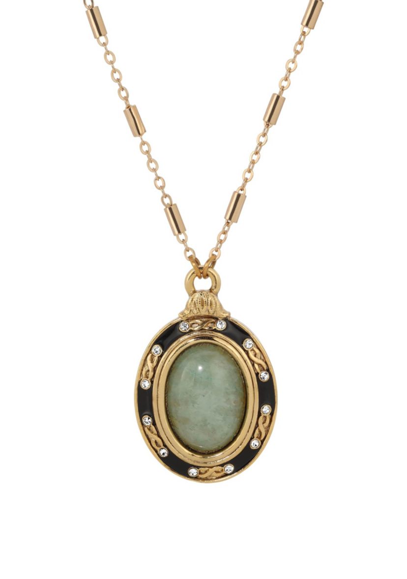 14K Gold Dipped Green Oval Necklace 18"