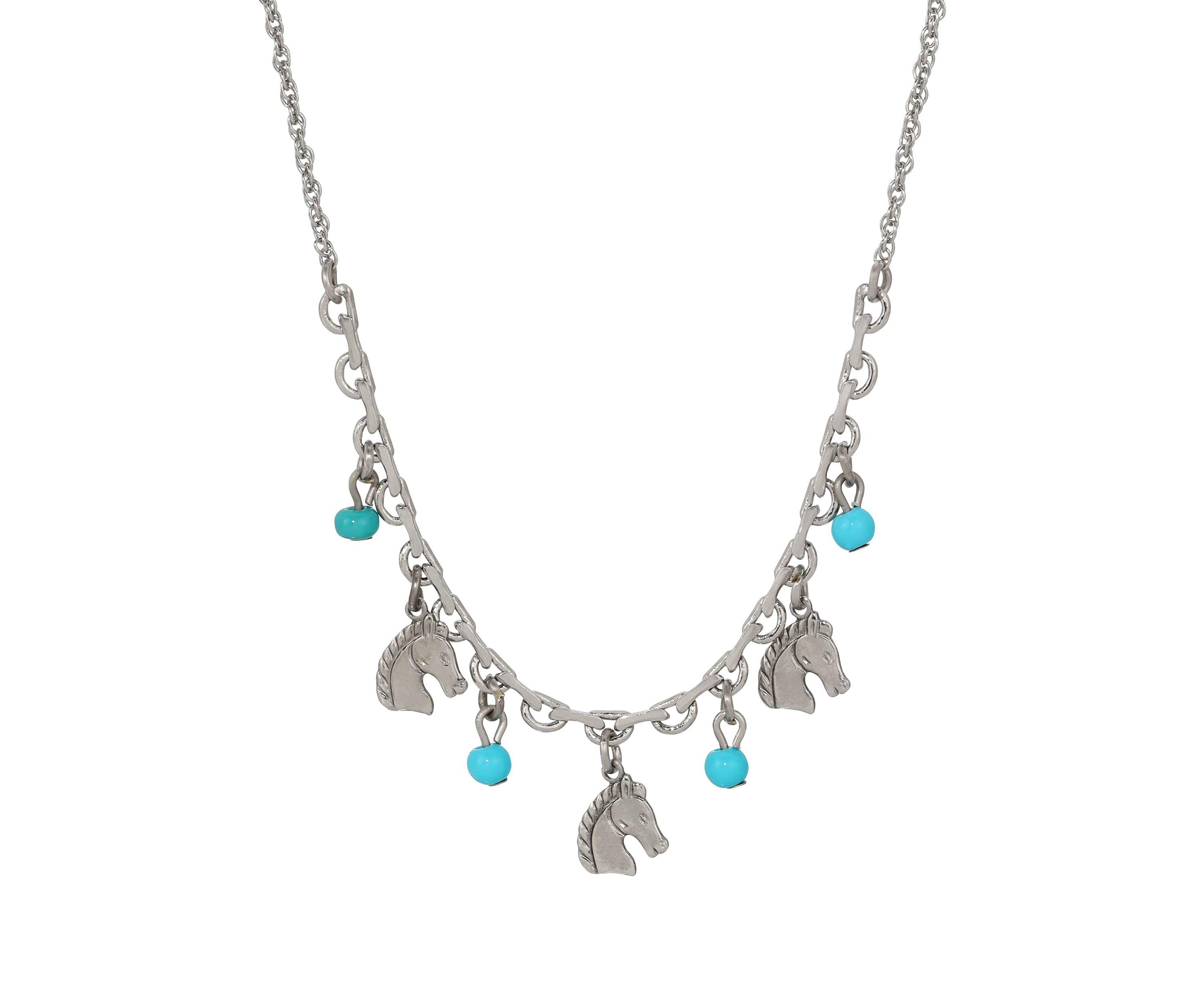 Turquoise Bead Horse Necklace 16" Adj.