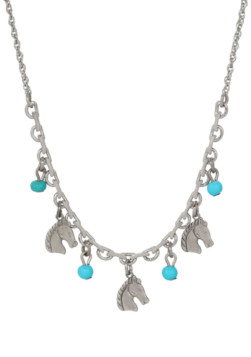 Turquoise Bead Horse Necklace 16" Adj.