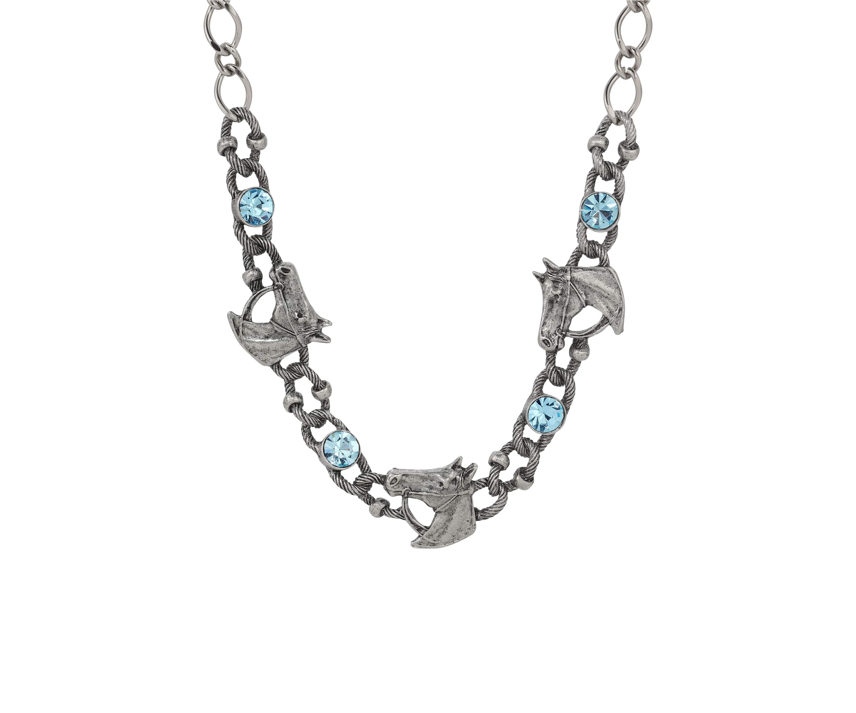 Horse Blue Glass Stone Necklace 16" Adj.