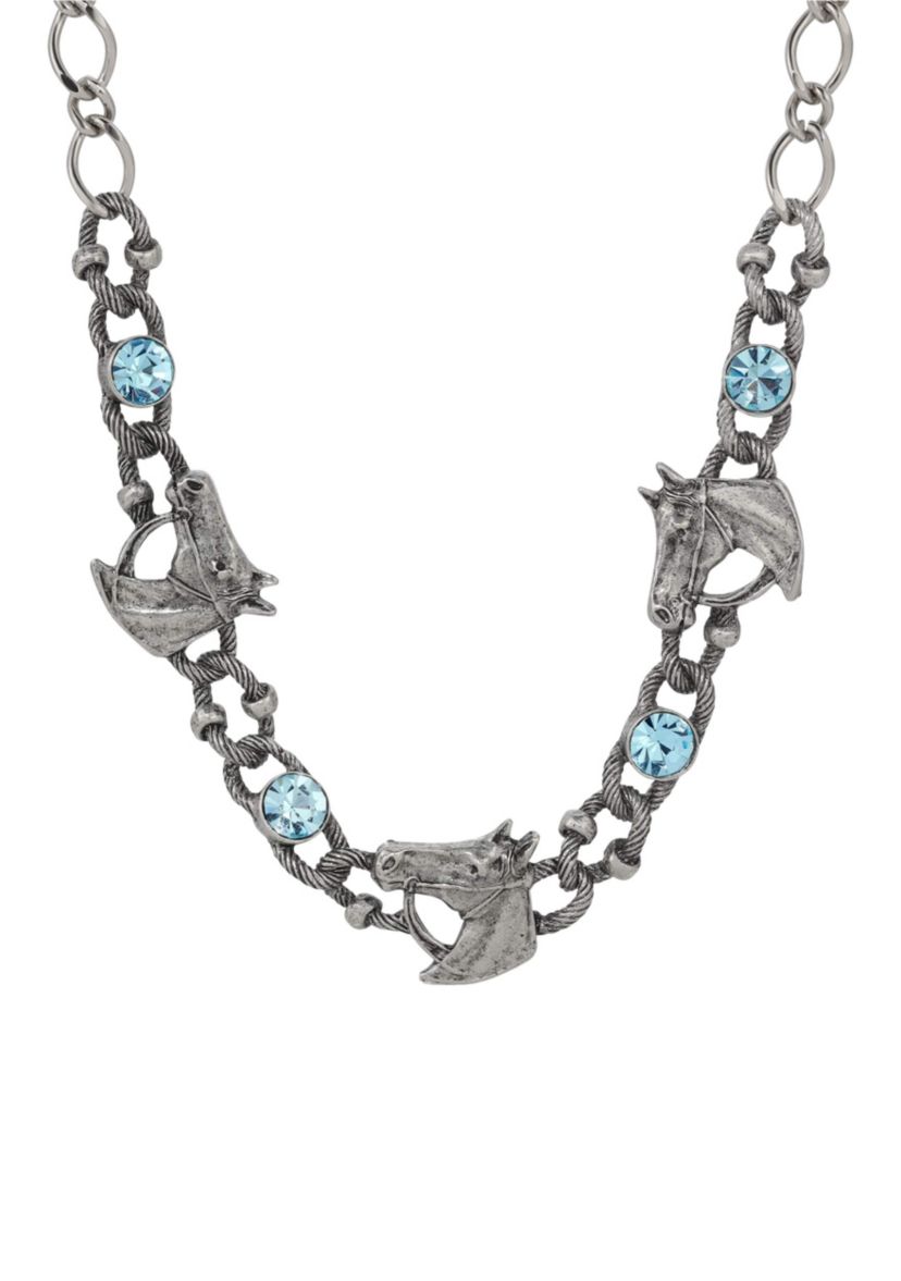 Horse Blue Glass Stone Necklace 16" Adj.