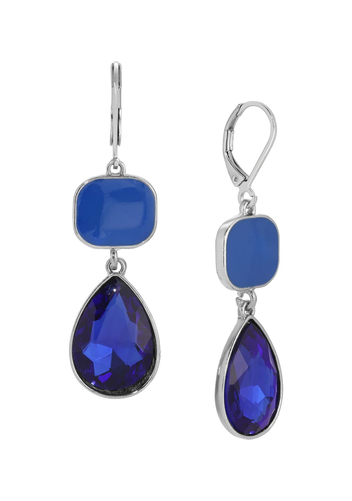 Silver Tone Blue Teardrop Earrings