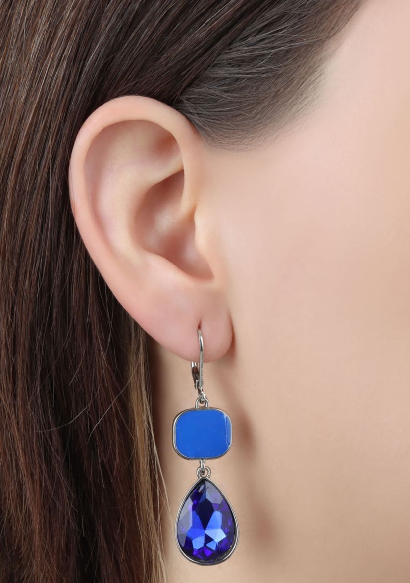 Silver Tone Blue Teardrop Earrings