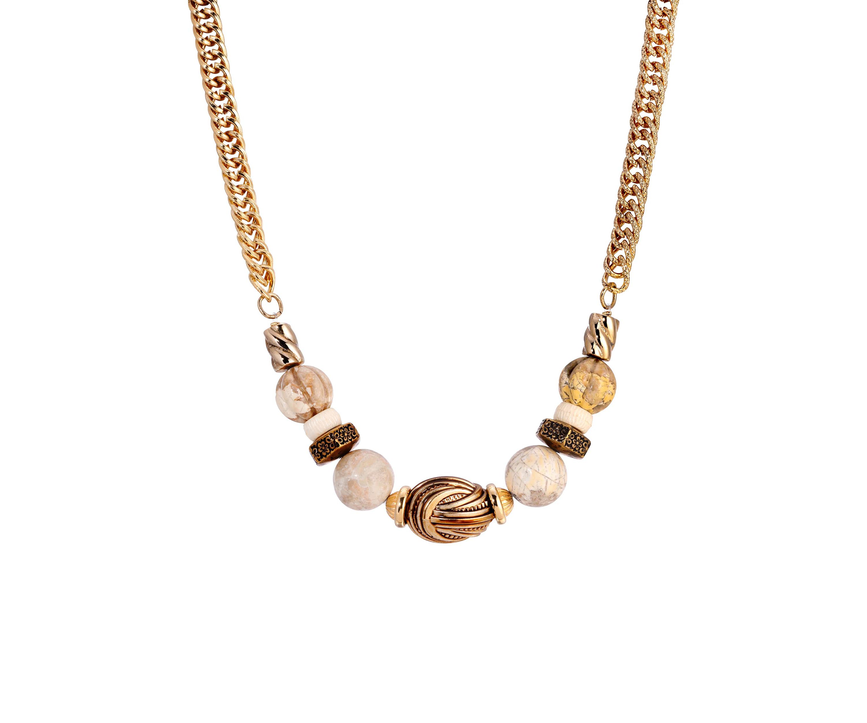 Gold Tone Multi Bead Necklace 17"