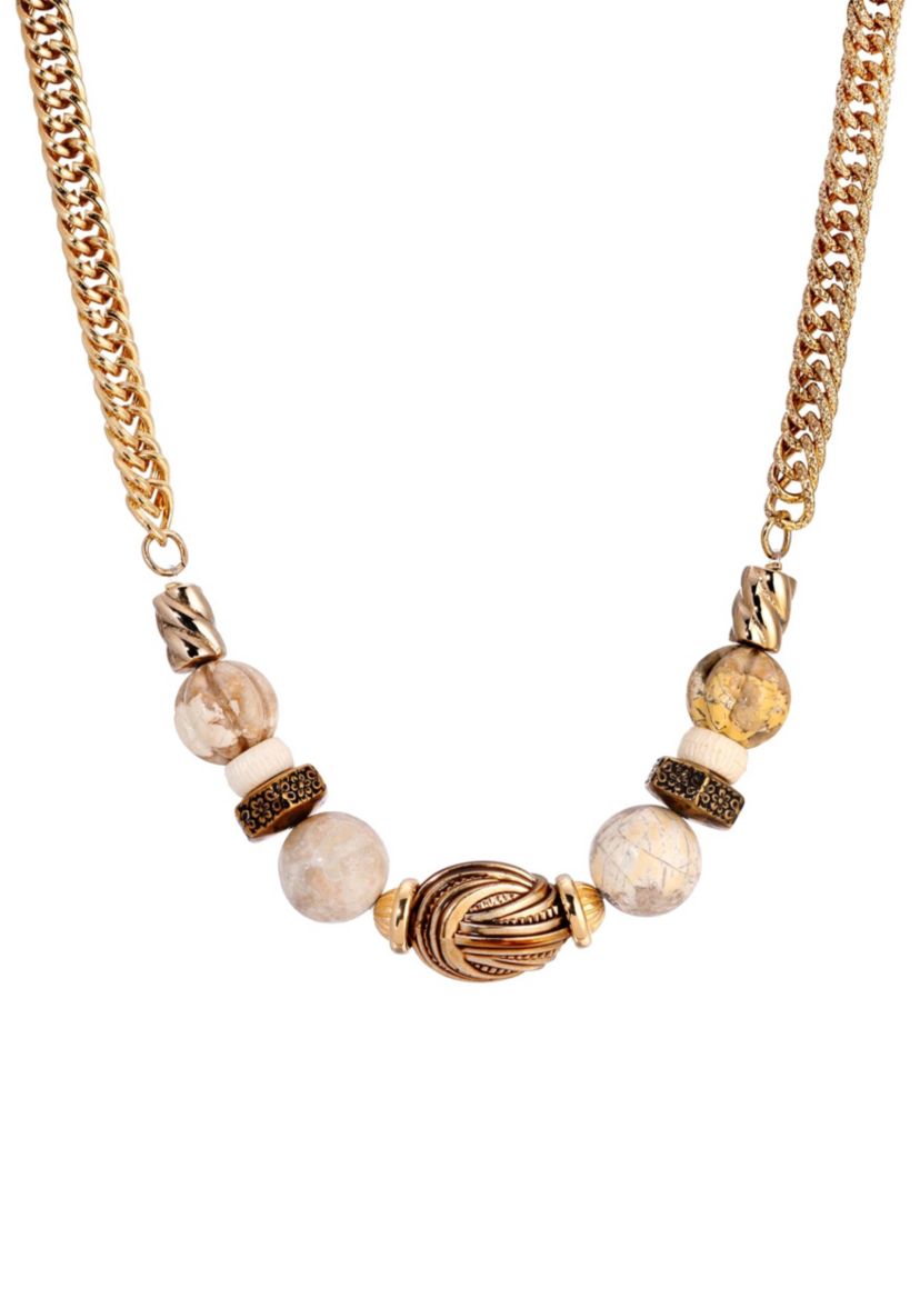 Gold Tone Multi Bead Necklace 17"