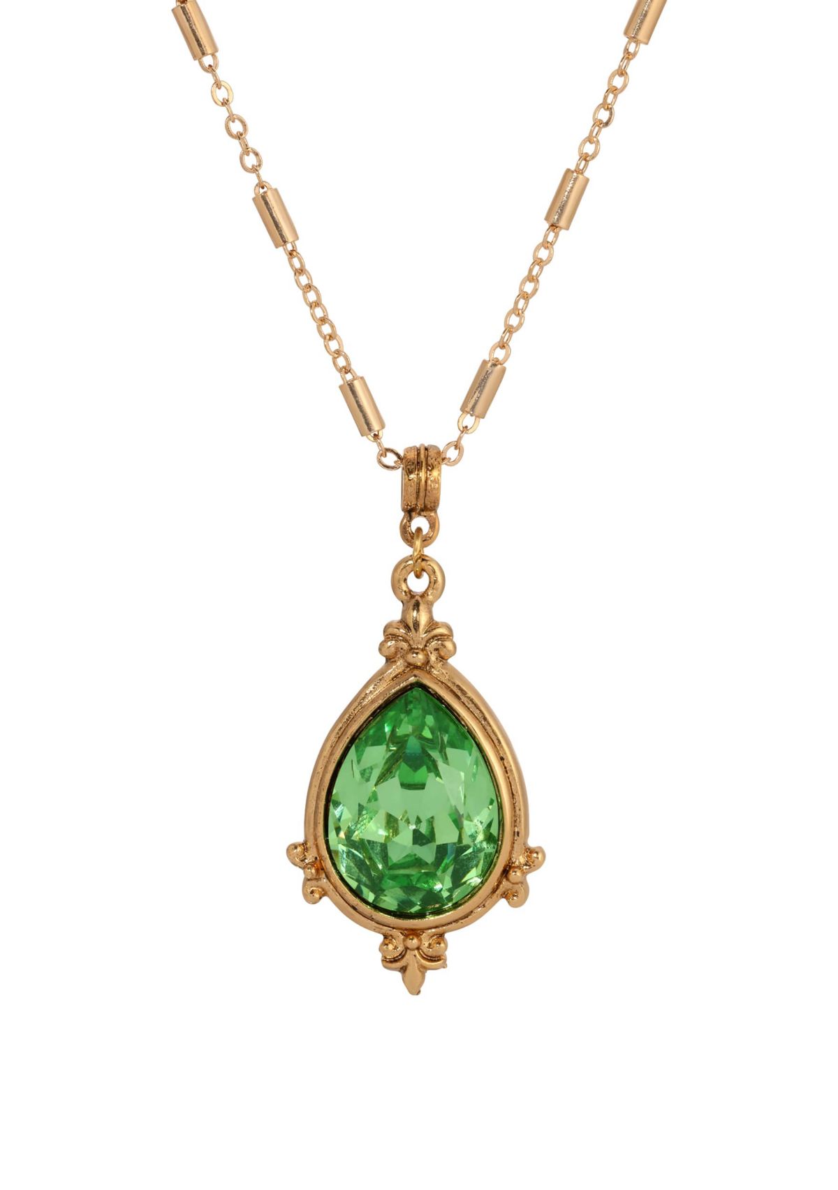 Gold-tone Green Crystal Necklace 18"