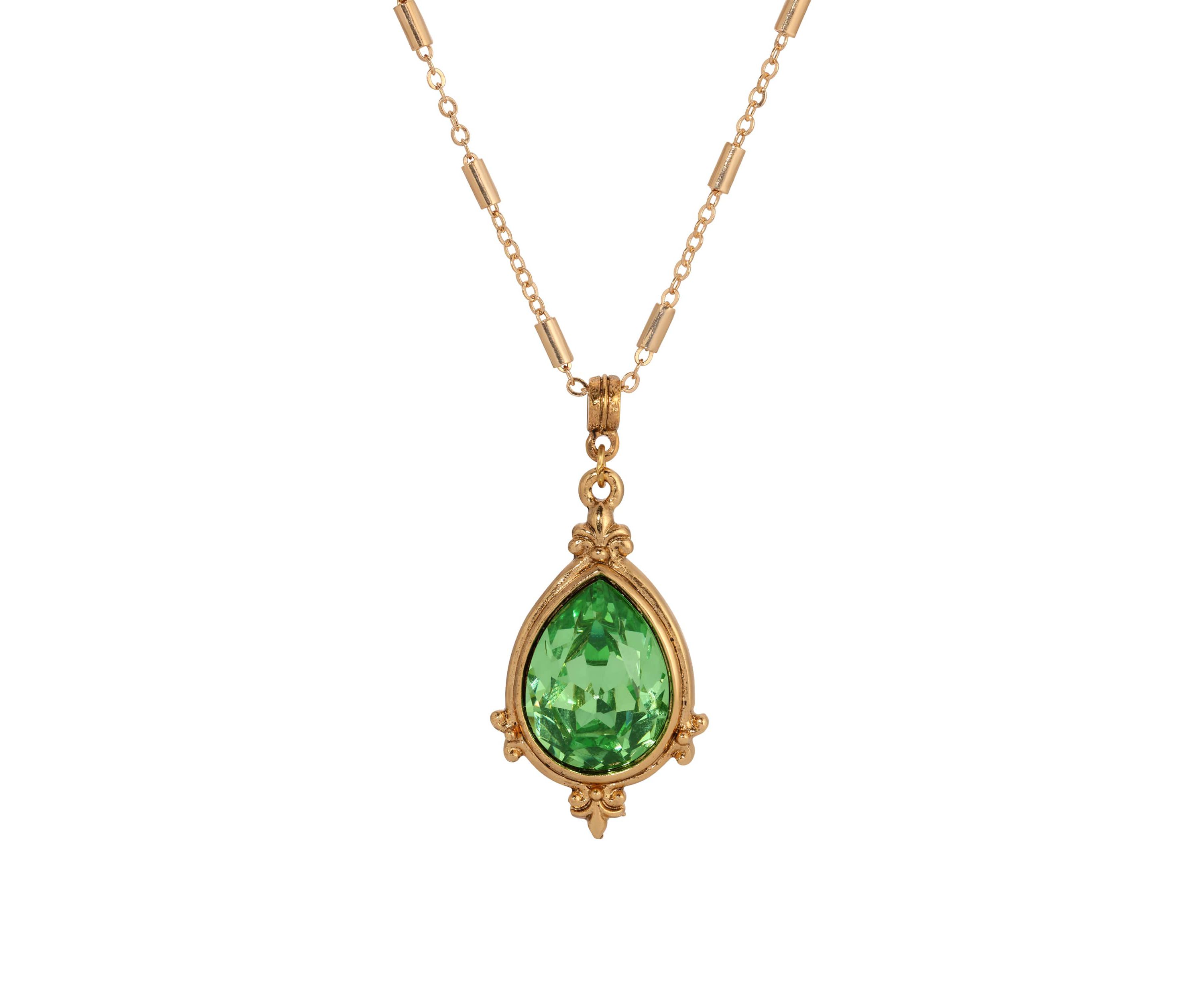 Gold-tone Green Crystal Necklace 18"