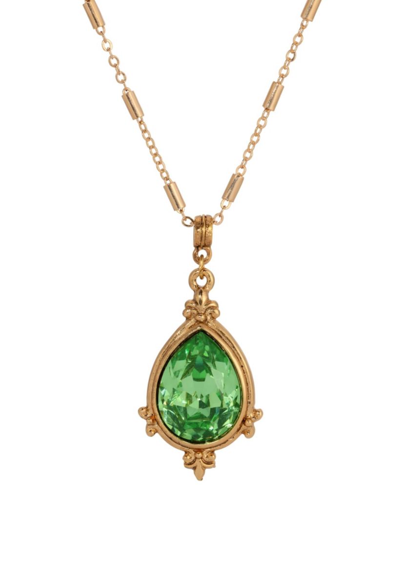 Gold-tone Green Crystal Necklace 18"