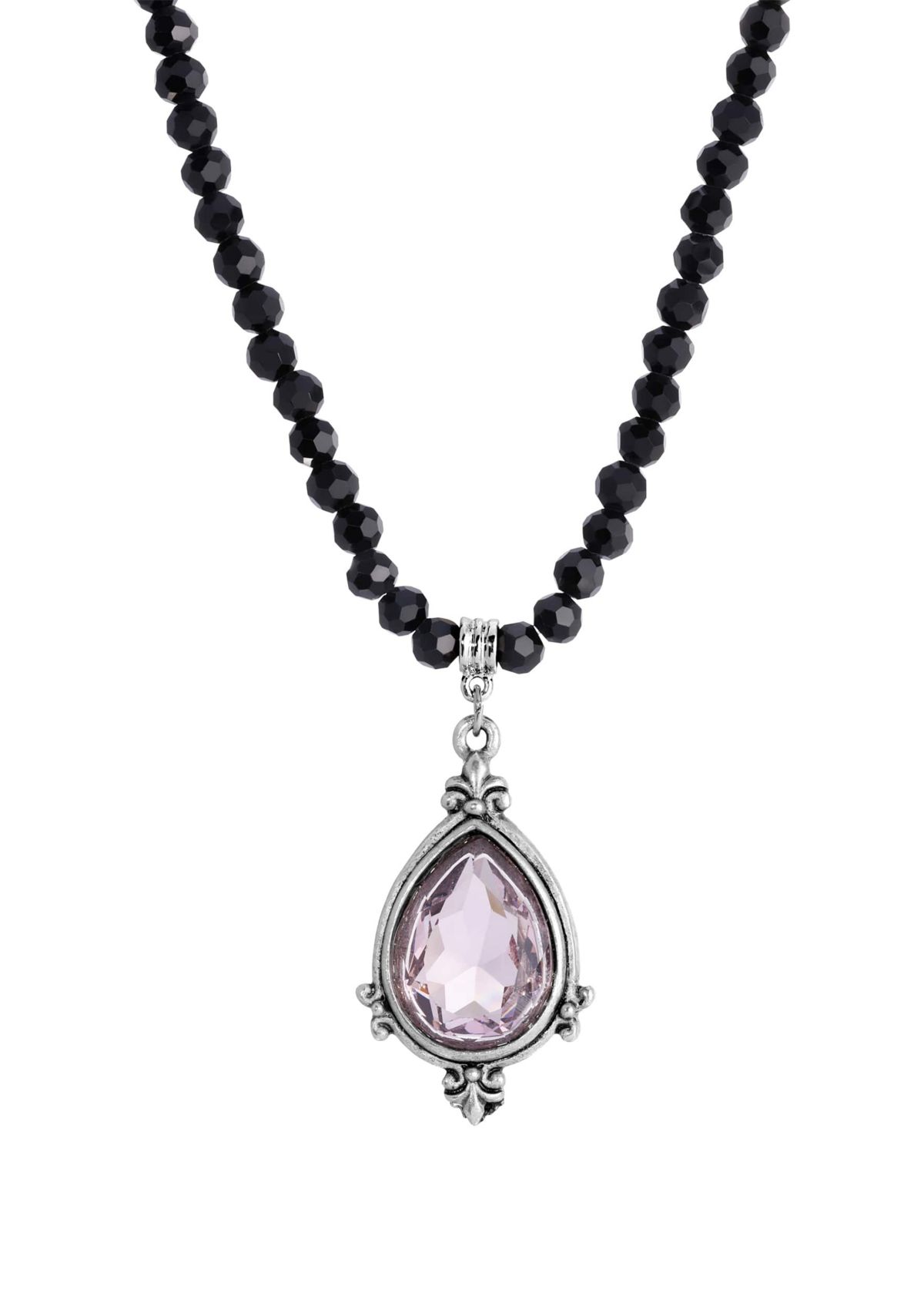 Black Bead Light Purple Necklace 18"