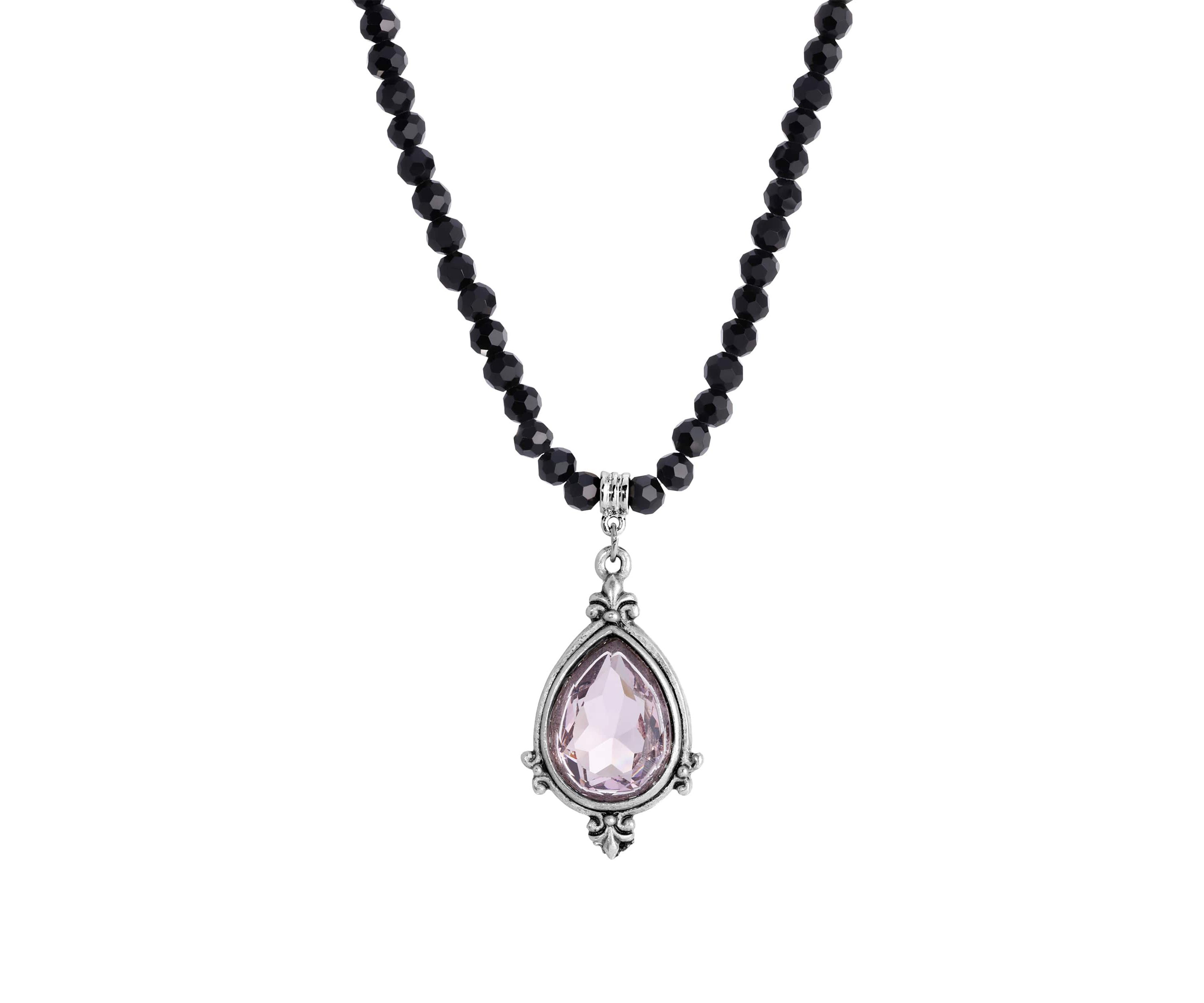 Black Bead Light Purple Necklace 18"