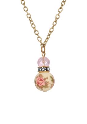 1928 Jewelry Gold Tone Pink Floral Bead Necklace