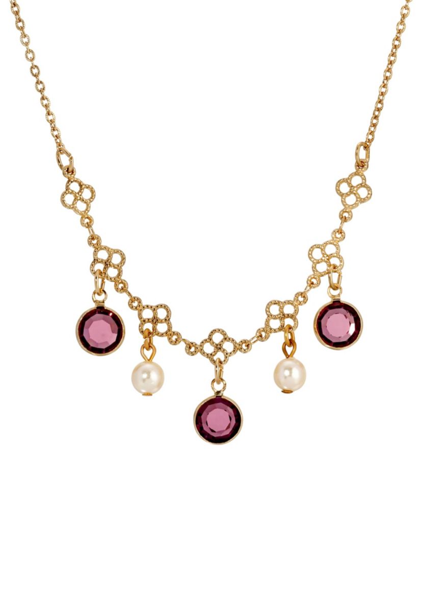 Gold Tone Crystal Faux Pearl Necklace 16