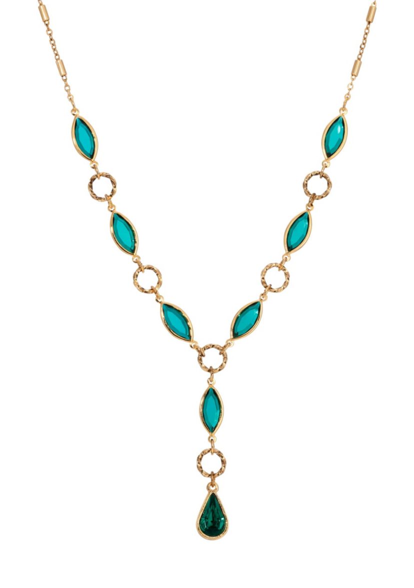 Green Navette Stone Necklace 16" Adj.