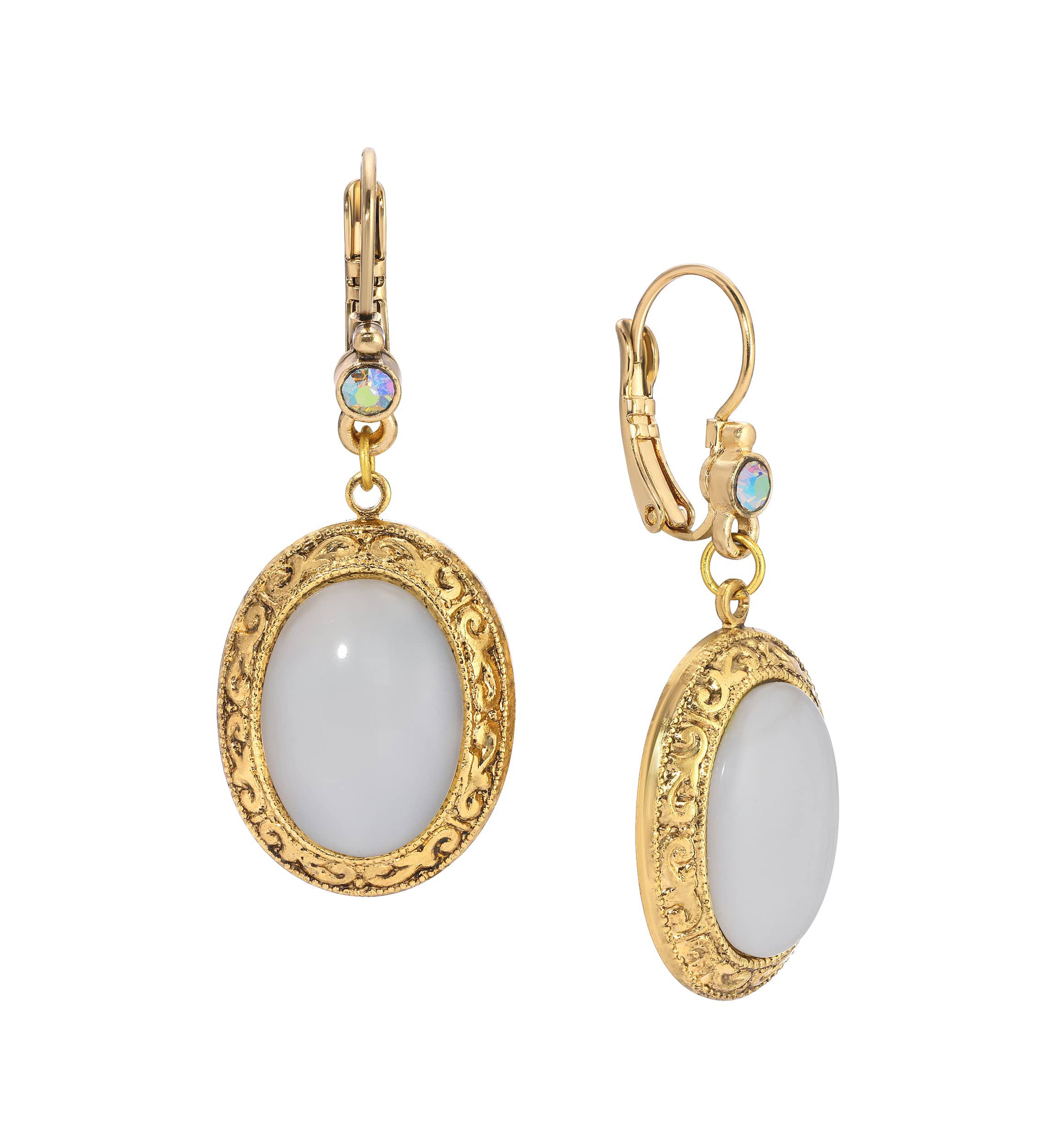 Oval Moonstone Crystal Drop Earrings