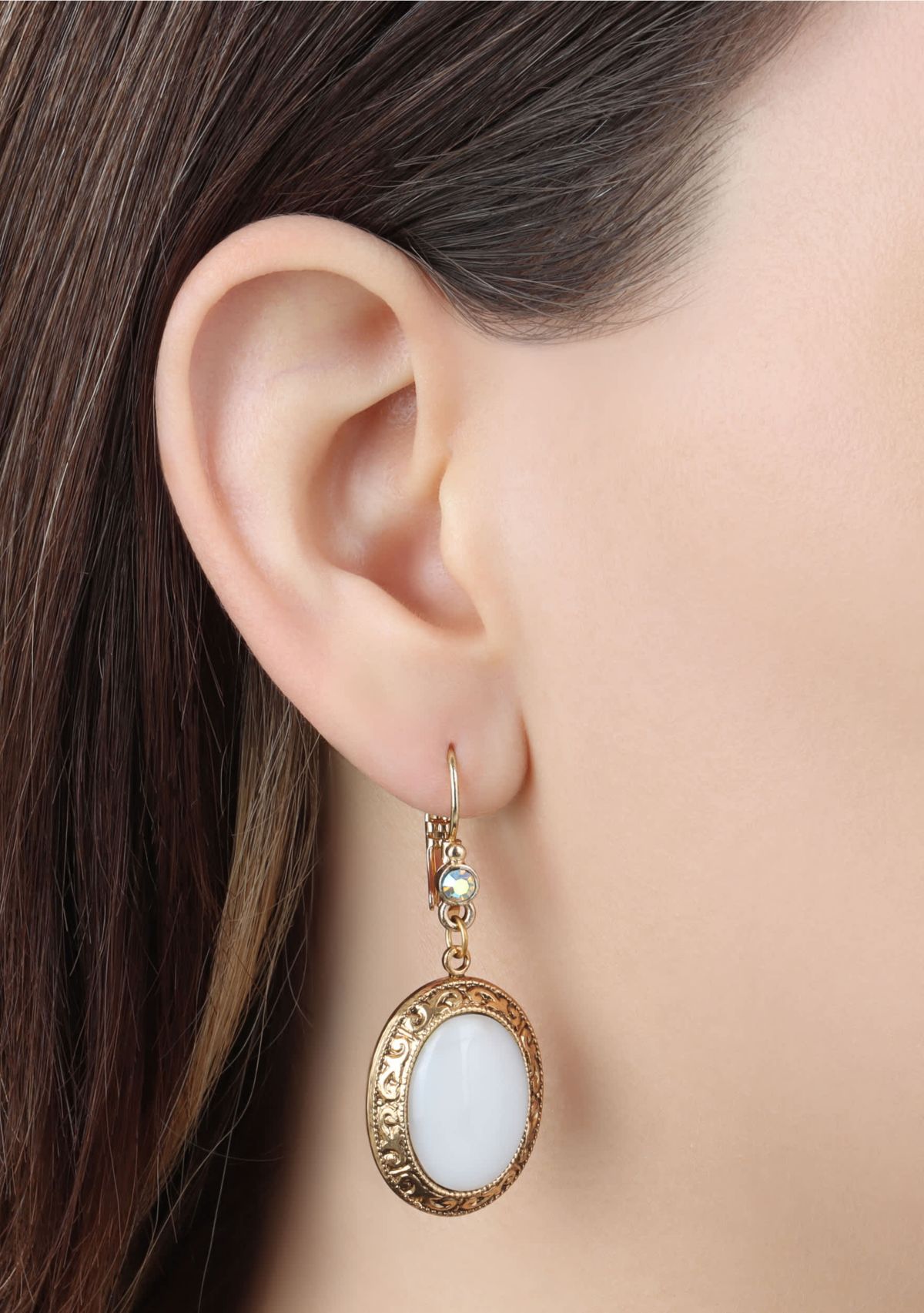 Oval Moonstone Crystal Drop Earrings