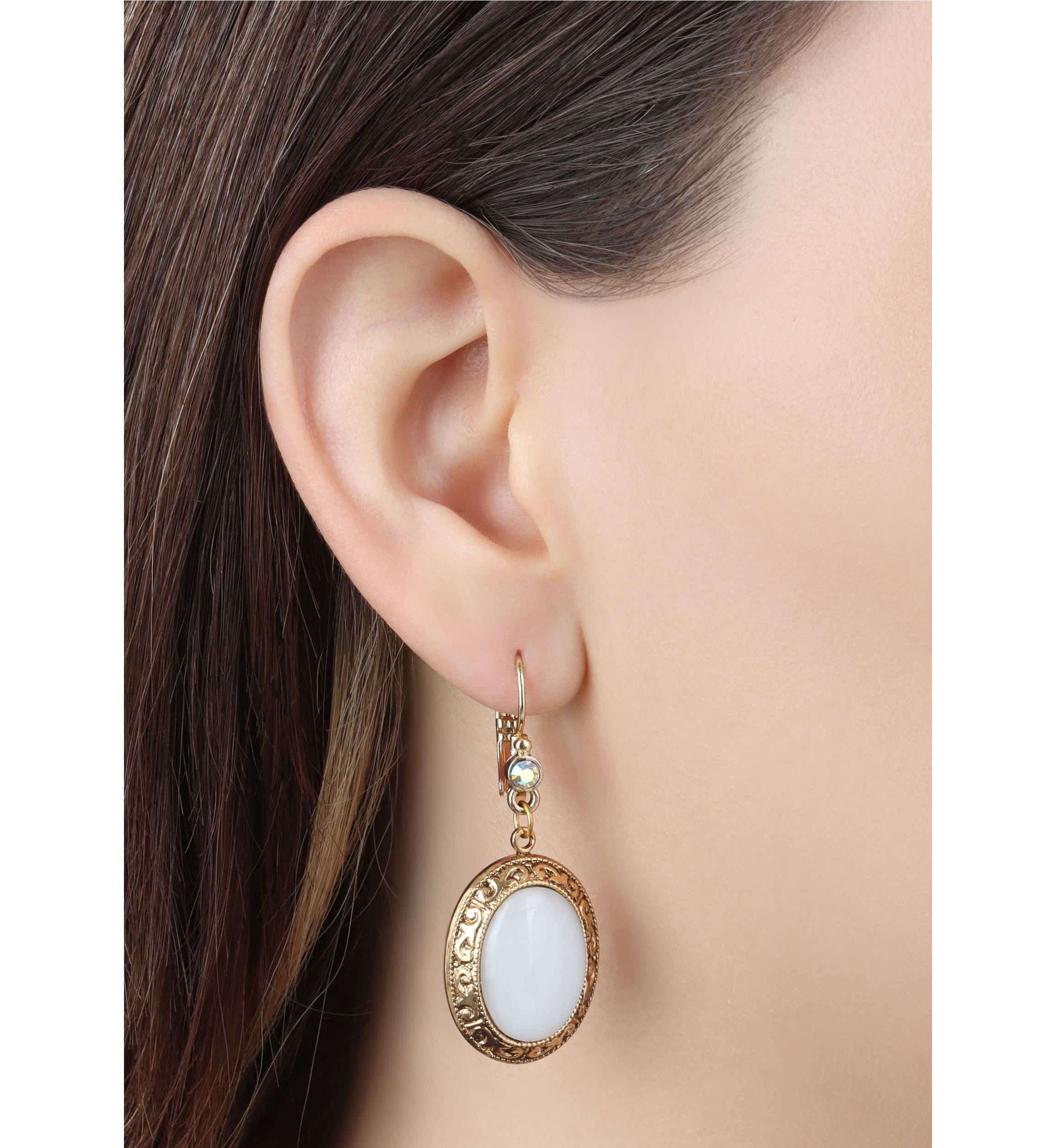 Oval Moonstone Crystal Drop Earrings