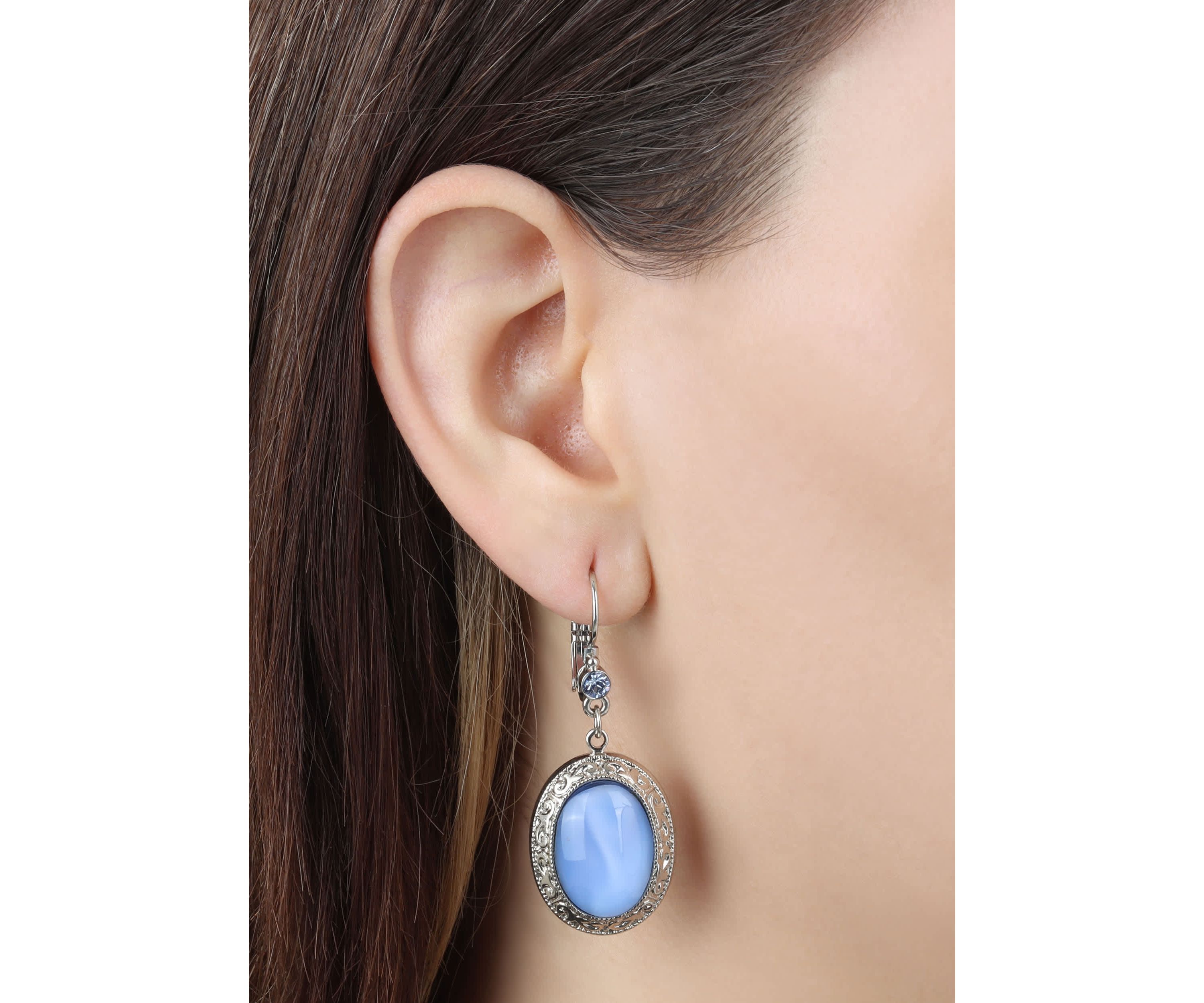 Oval Moonstone Crystal Drop Earrings