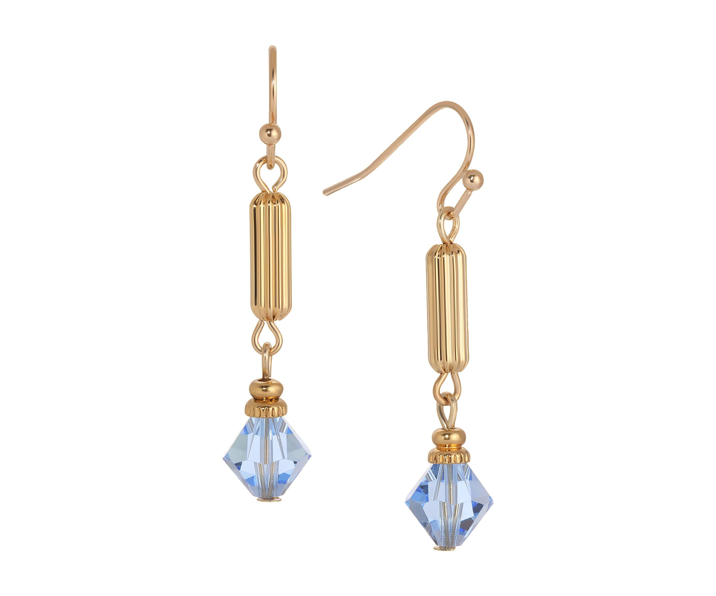 Gold-tone Tube Bead Crystal Earrings