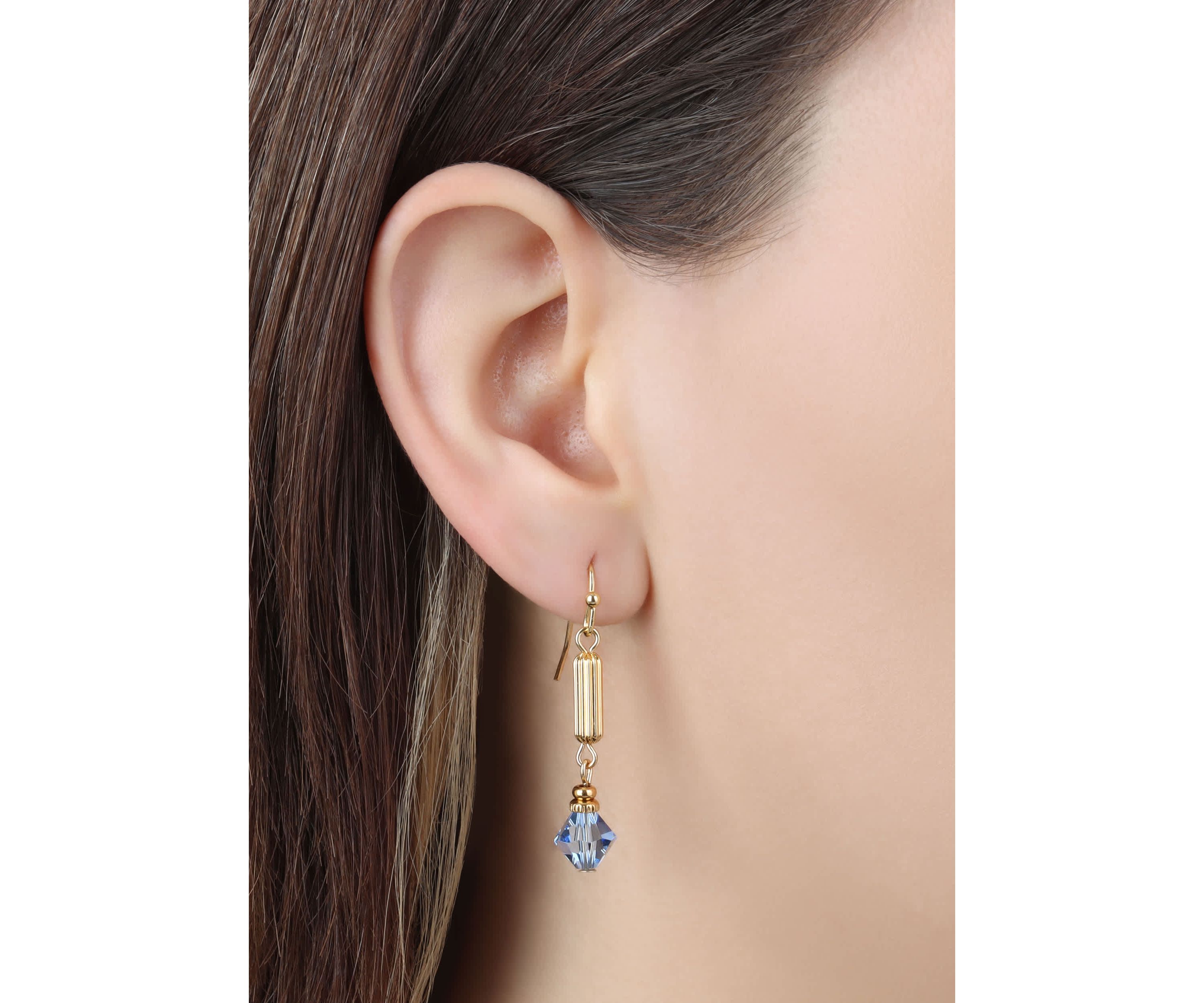 Gold-tone Tube Bead Crystal Earrings