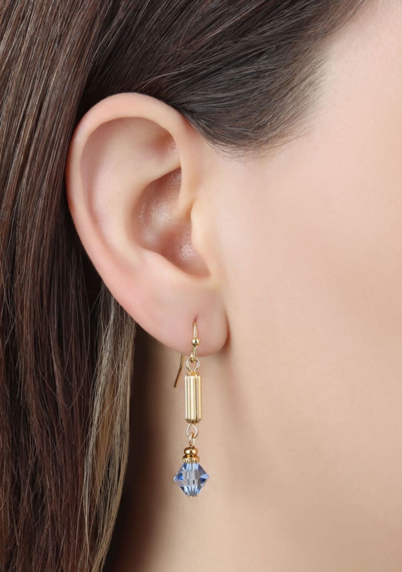 Gold-tone Tube Bead Crystal Earrings