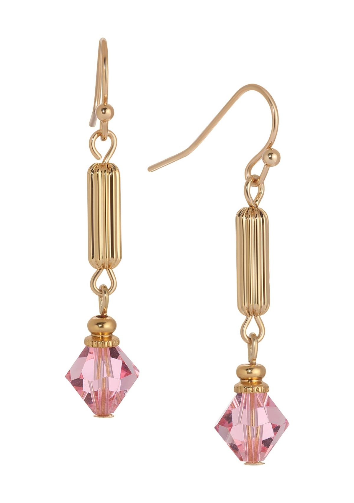 Gold-tone Tube Bead Crystal Earrings