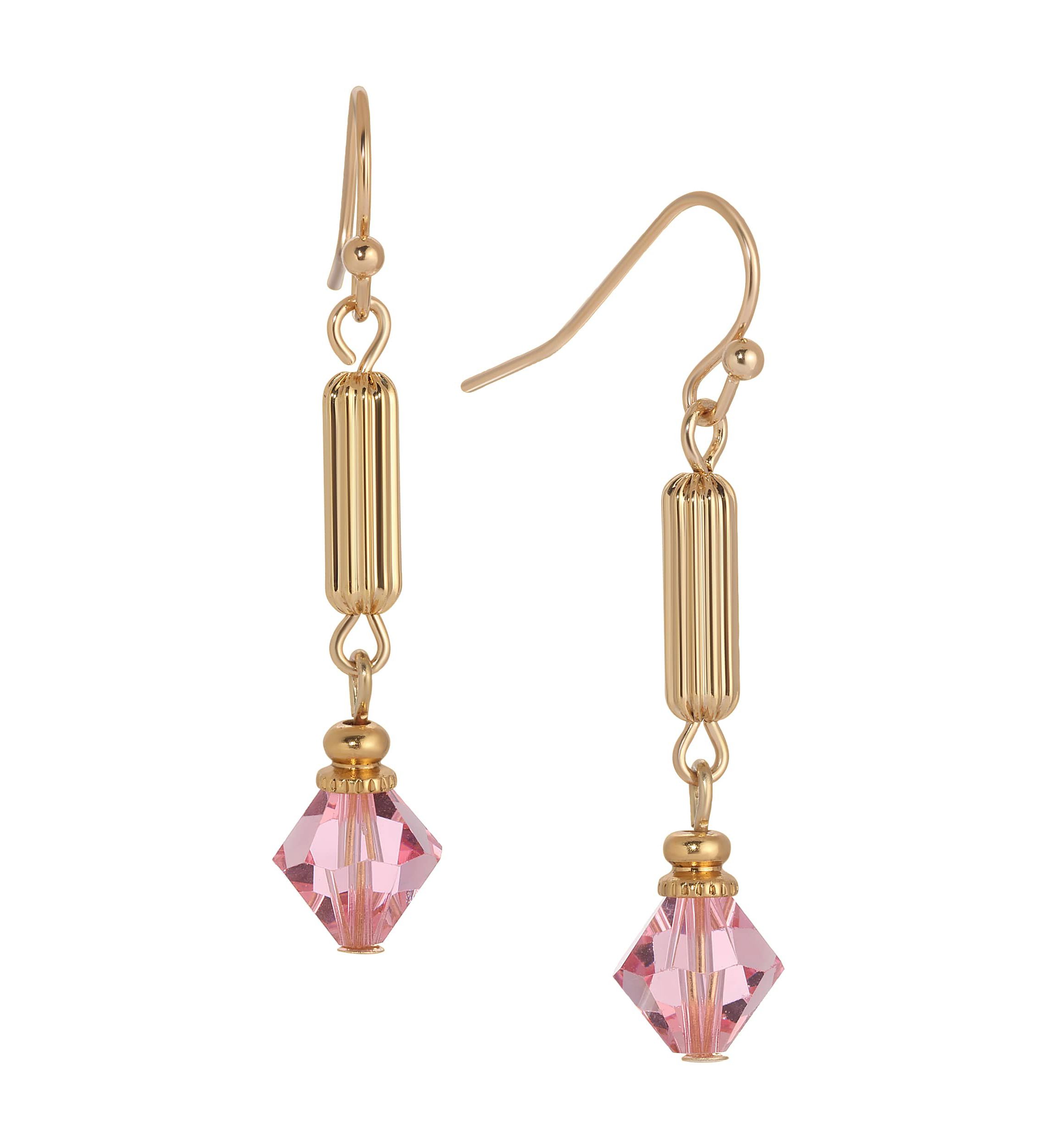 Gold-tone Tube Bead Crystal Earrings