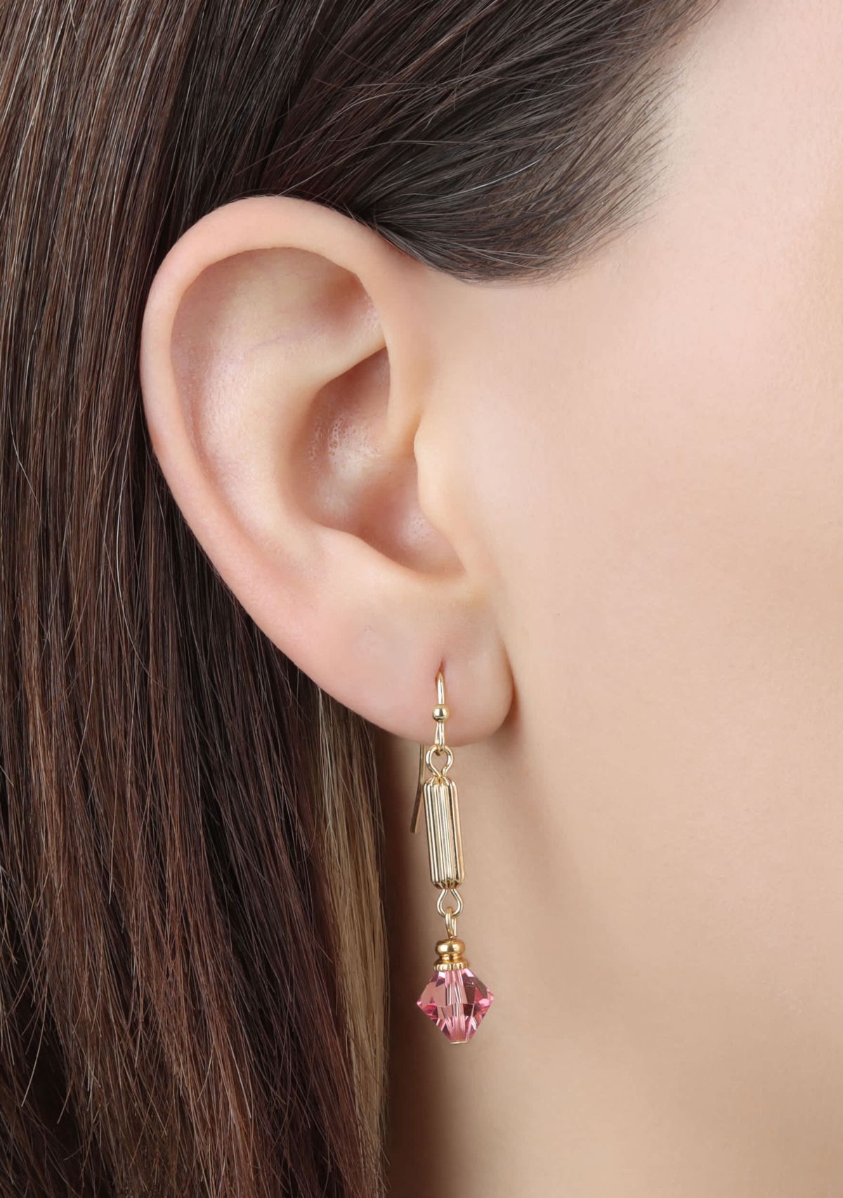 Gold-tone Tube Bead Crystal Earrings