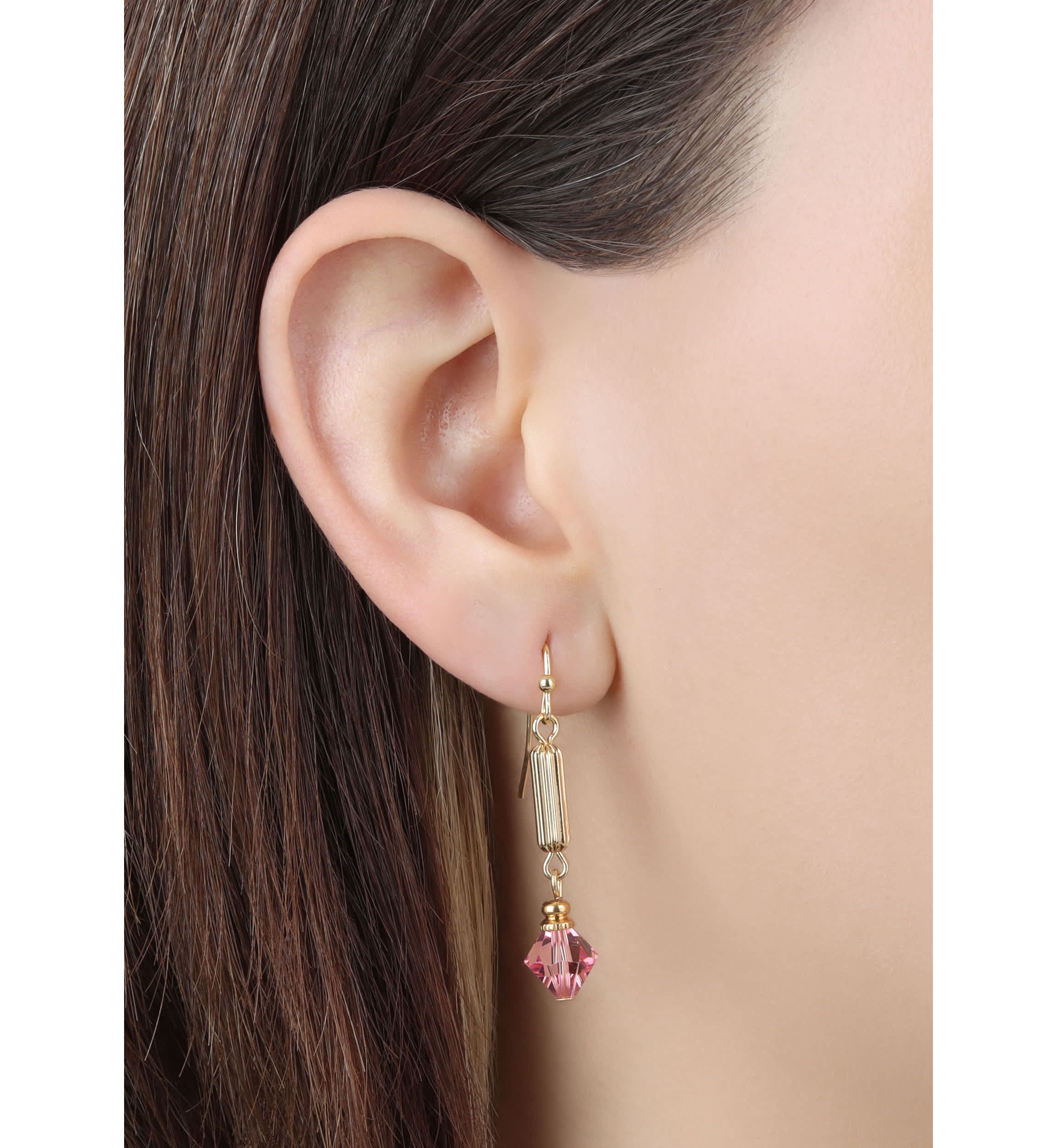 Gold-tone Tube Bead Crystal Earrings