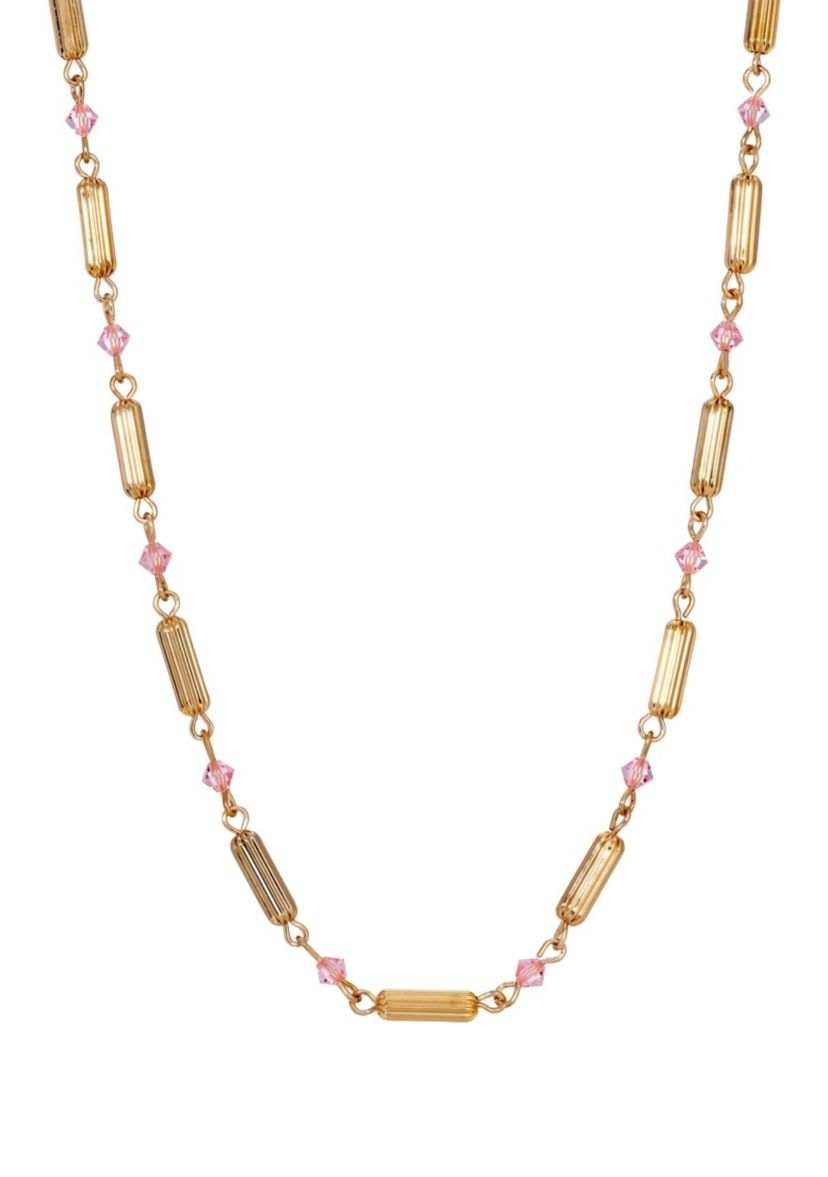 Gold-tone Bead Crystal Necklace 15" Adj.