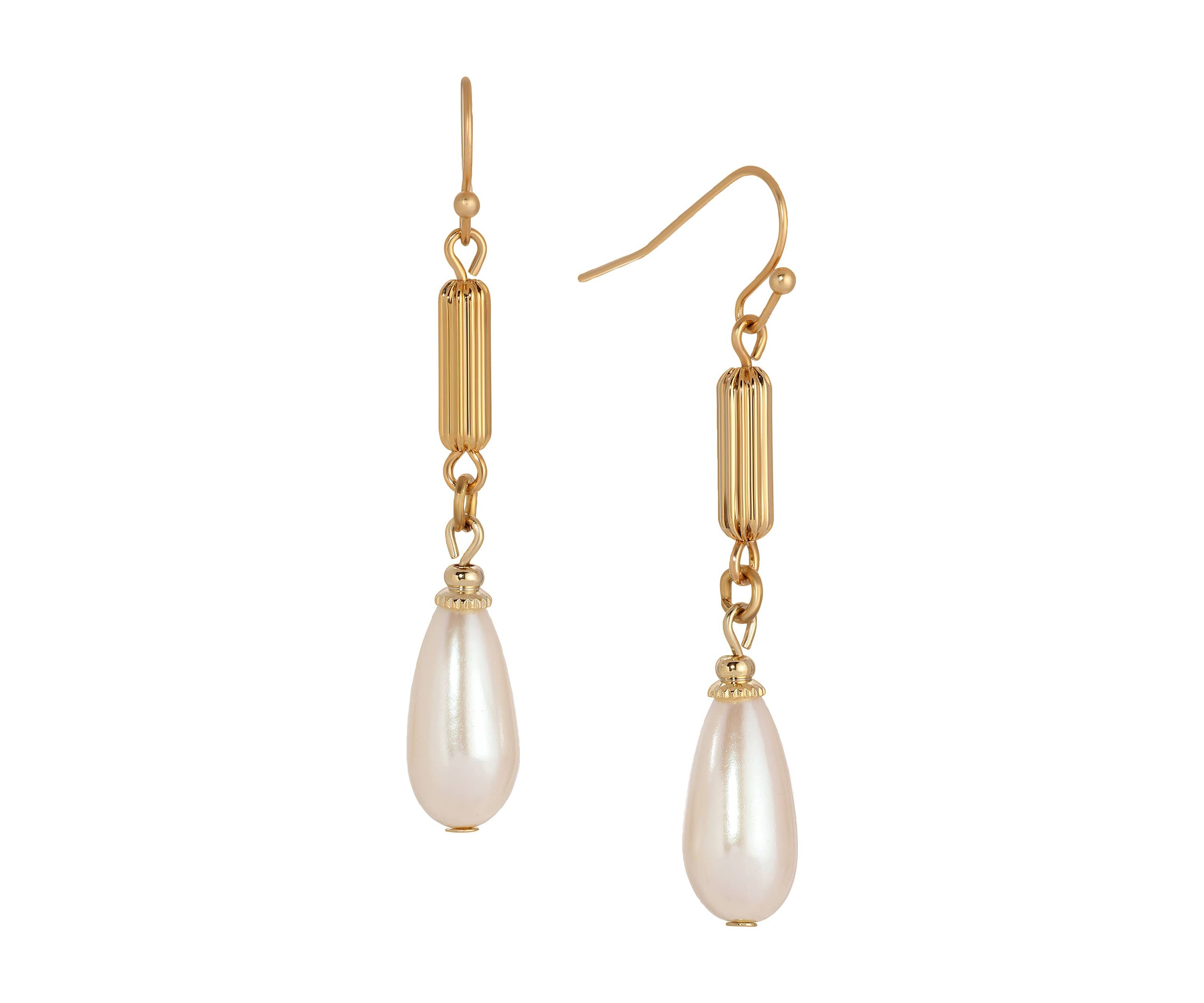 Tube Bead & Faux Pearl Wire Earrings