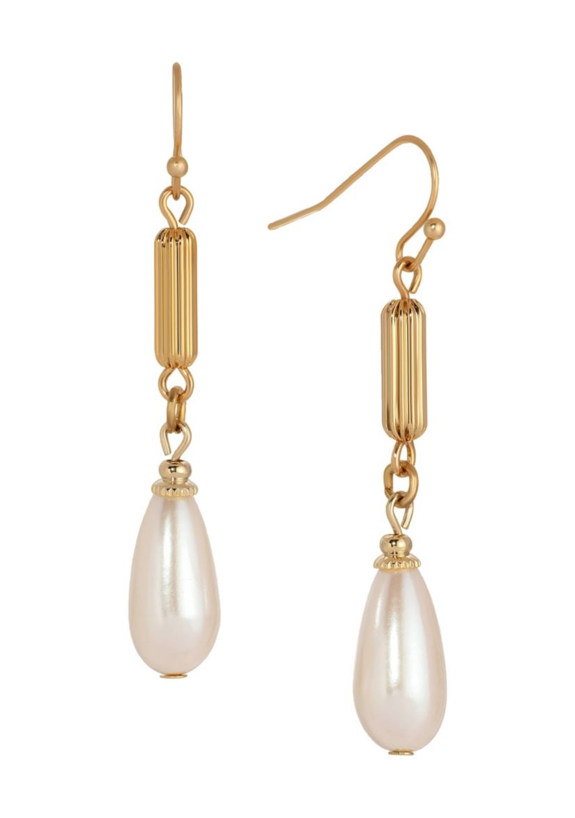 Tube Bead & Faux Pearl Wire Earrings