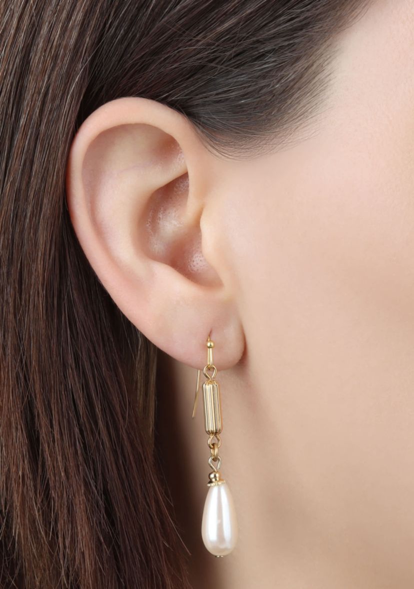 Tube Bead & Faux Pearl Wire Earrings
