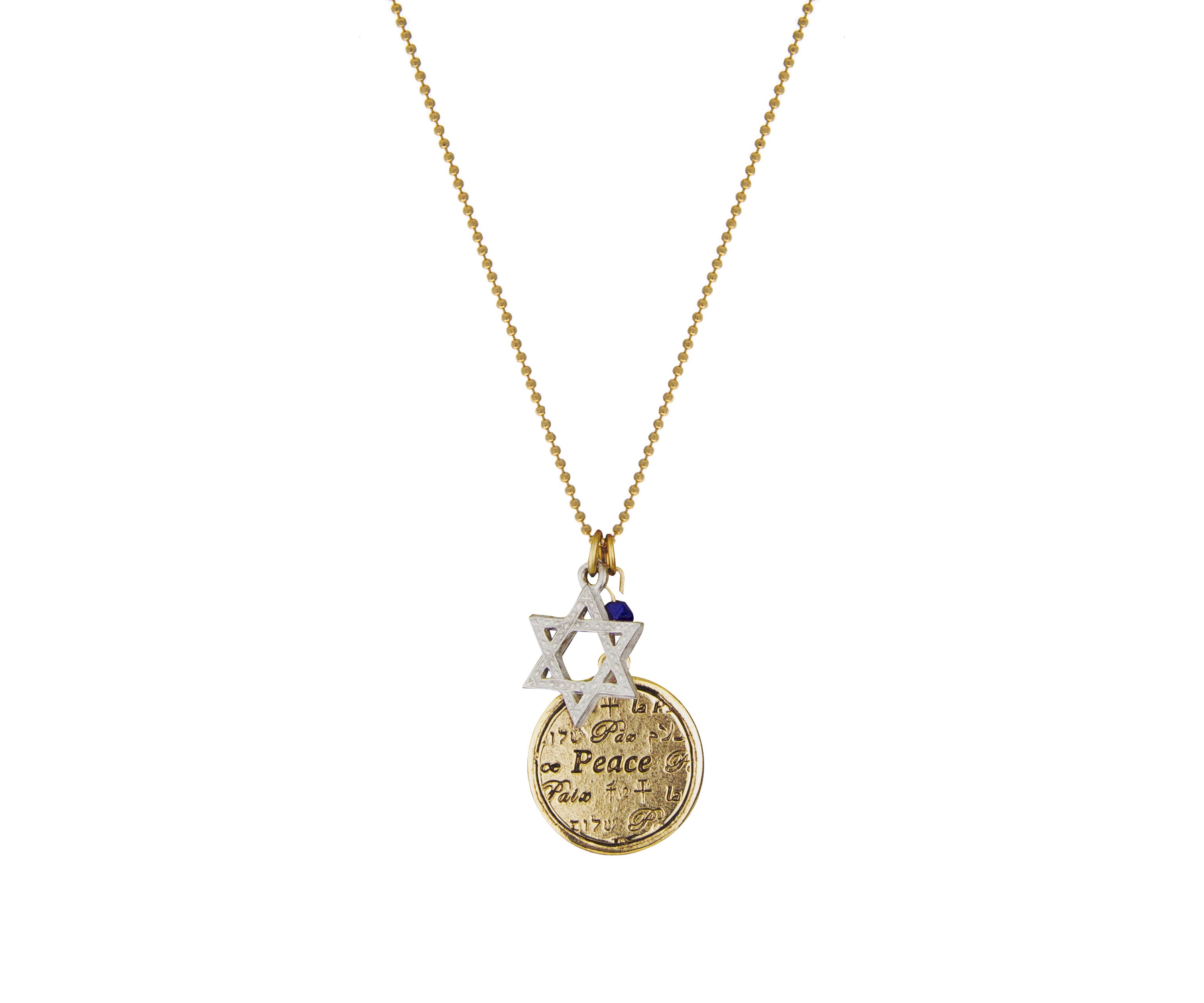 Two Tone Peace & Star Of David Necklace