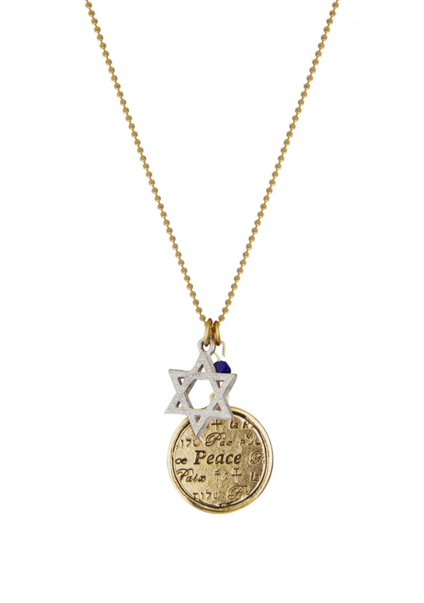 Two Tone Peace & Star Of David Necklace